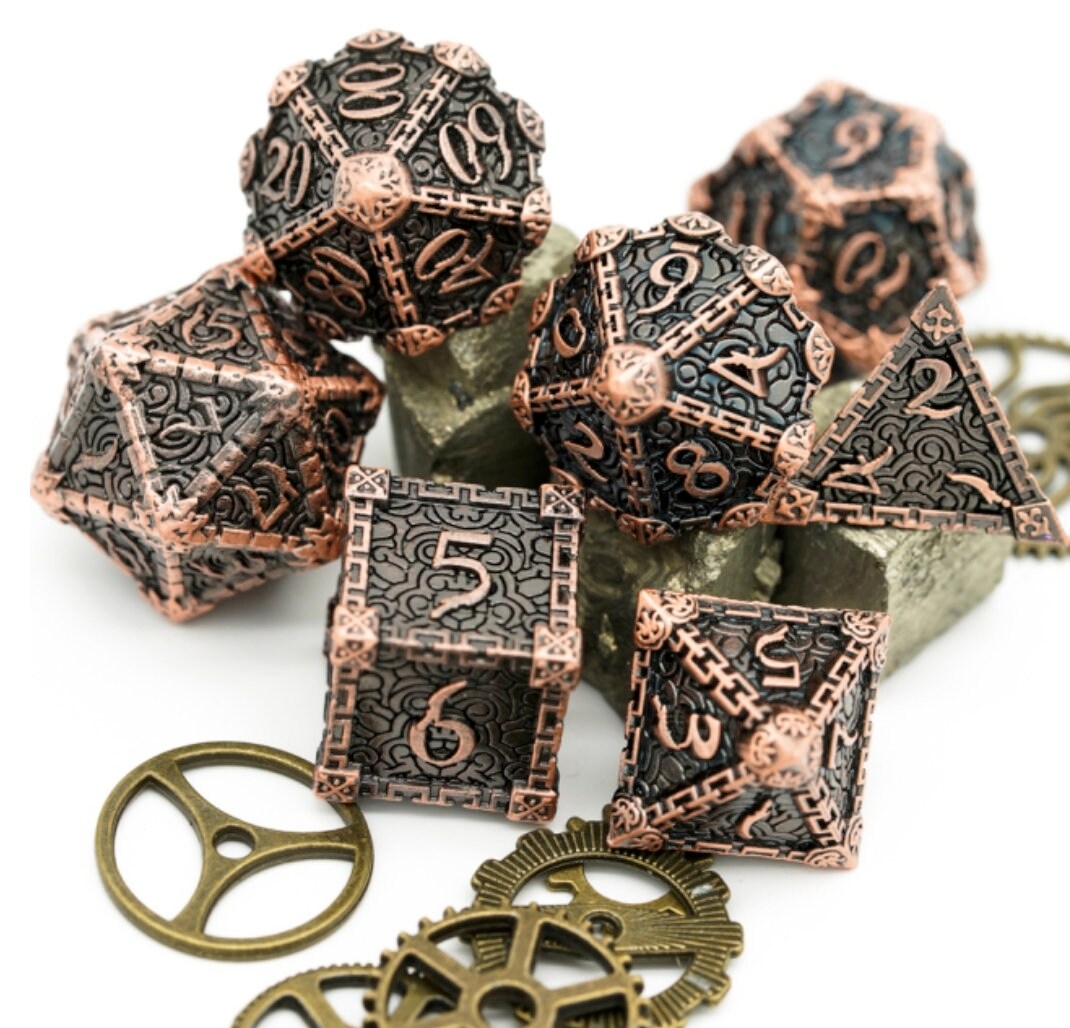Dagger of Venom Copper Metal Rogue Style DND/TTRPG Dice set - Dicemaniac