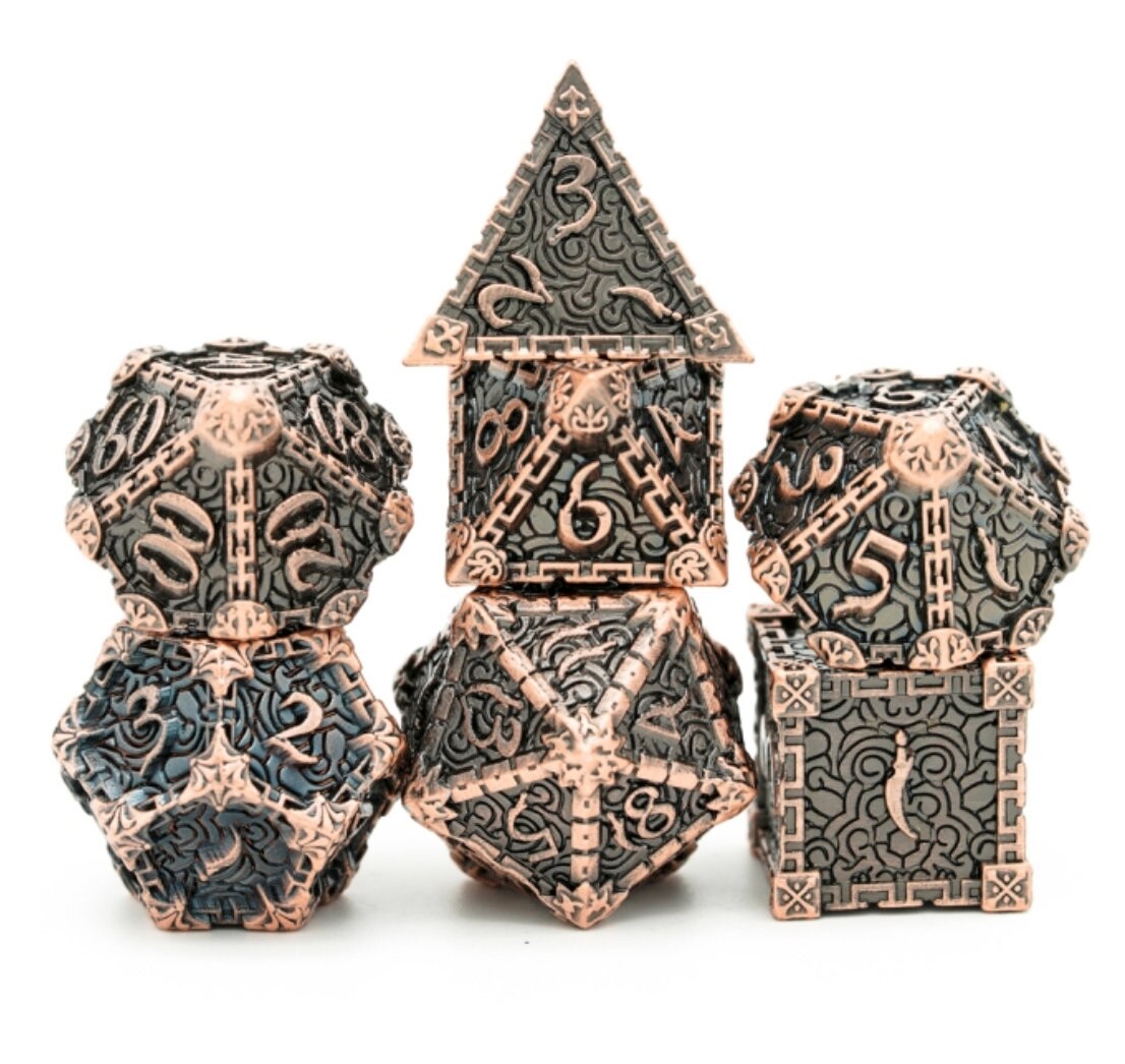 Dagger of Venom Copper Metal Rogue Style DND/TTRPG Dice set - Dicemaniac