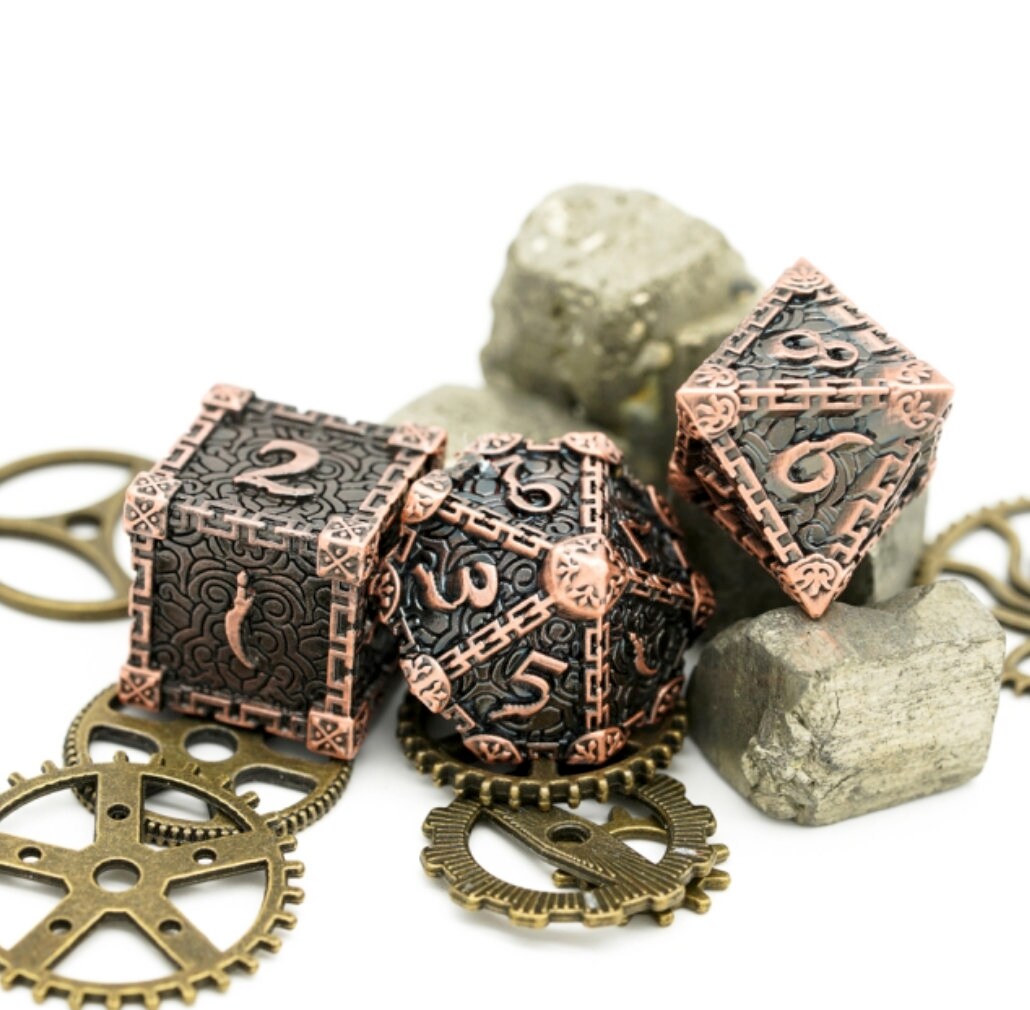 Dagger of Venom Copper Metal Rogue Style DND/TTRPG Dice set - Dicemaniac