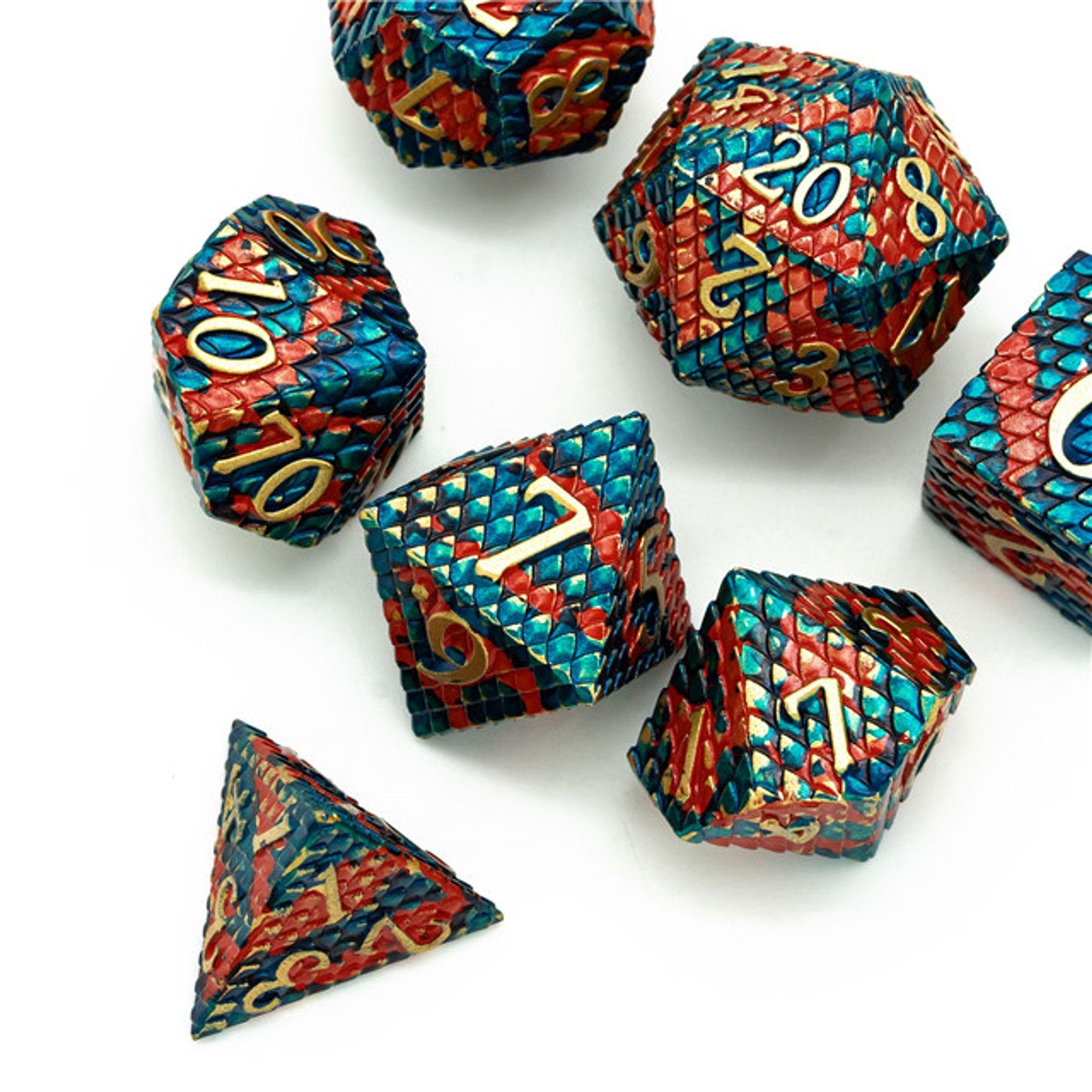 Dragon Blue Blood Metal Scaled TTRPG/DND DICE SET - Dicemaniac