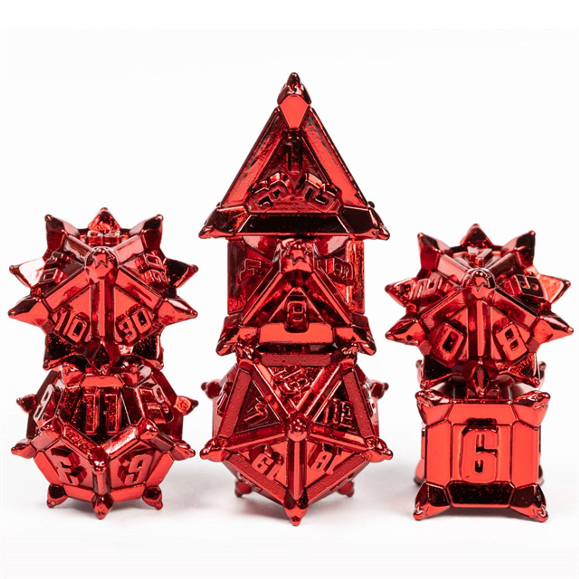 Metal Pinwheel Jet Red Rogue Style DND/TTRPG Dice set - Dicemaniac