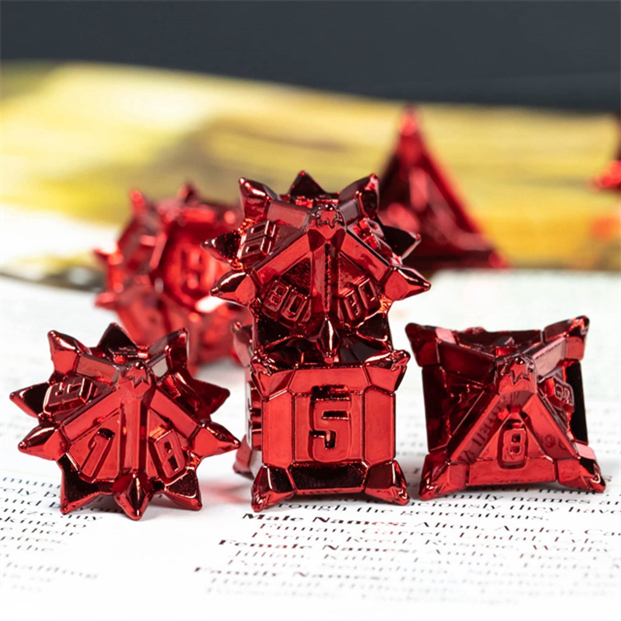 Metal Pinwheel Jet Red Rogue Style DND/TTRPG Dice set - Dicemaniac