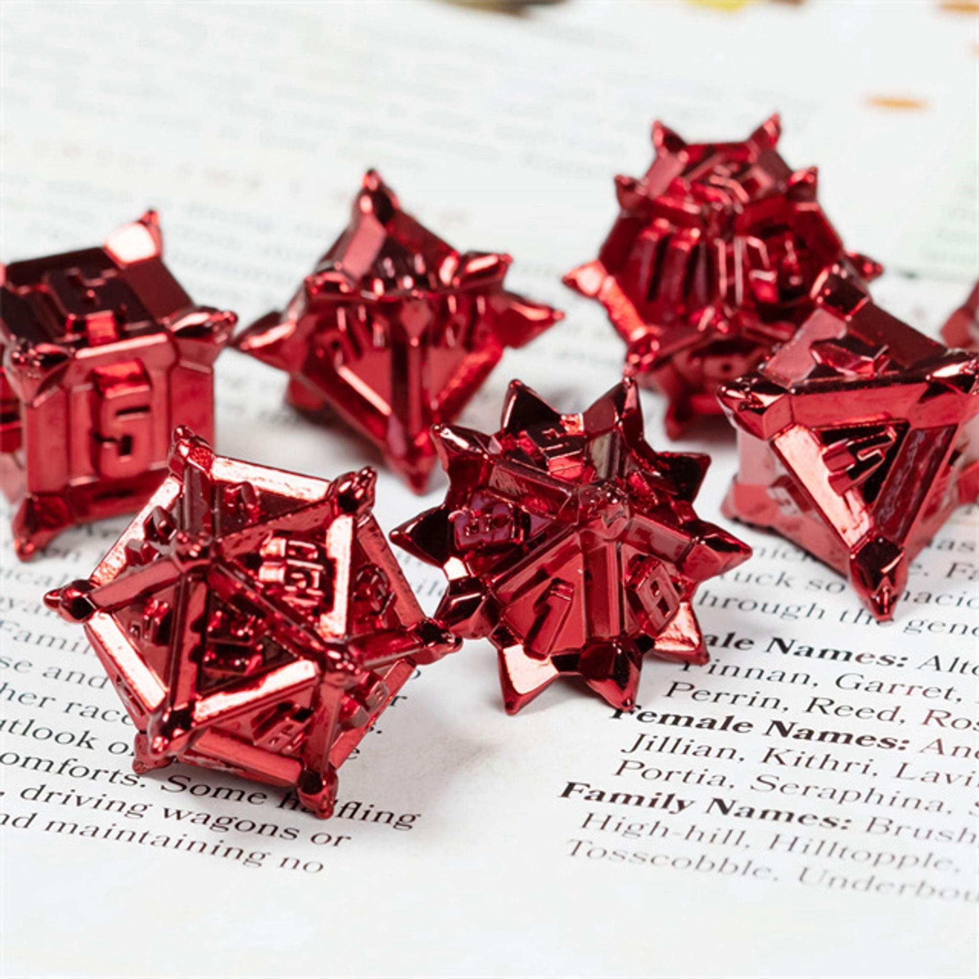 Metal Pinwheel Jet Red Rogue Style DND/TTRPG Dice set - Dicemaniac