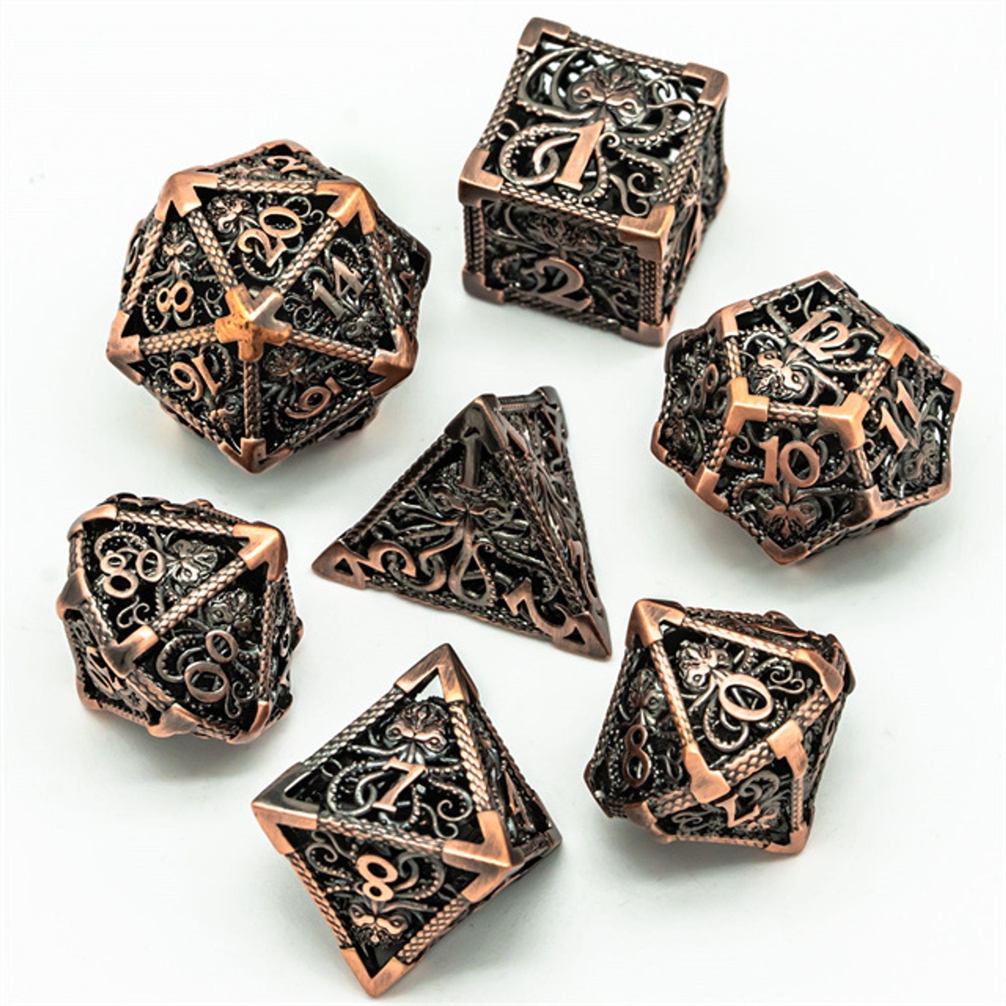 Hollow Octopus Copper Metal TTRPG/DND DICE SET - Dicemaniac