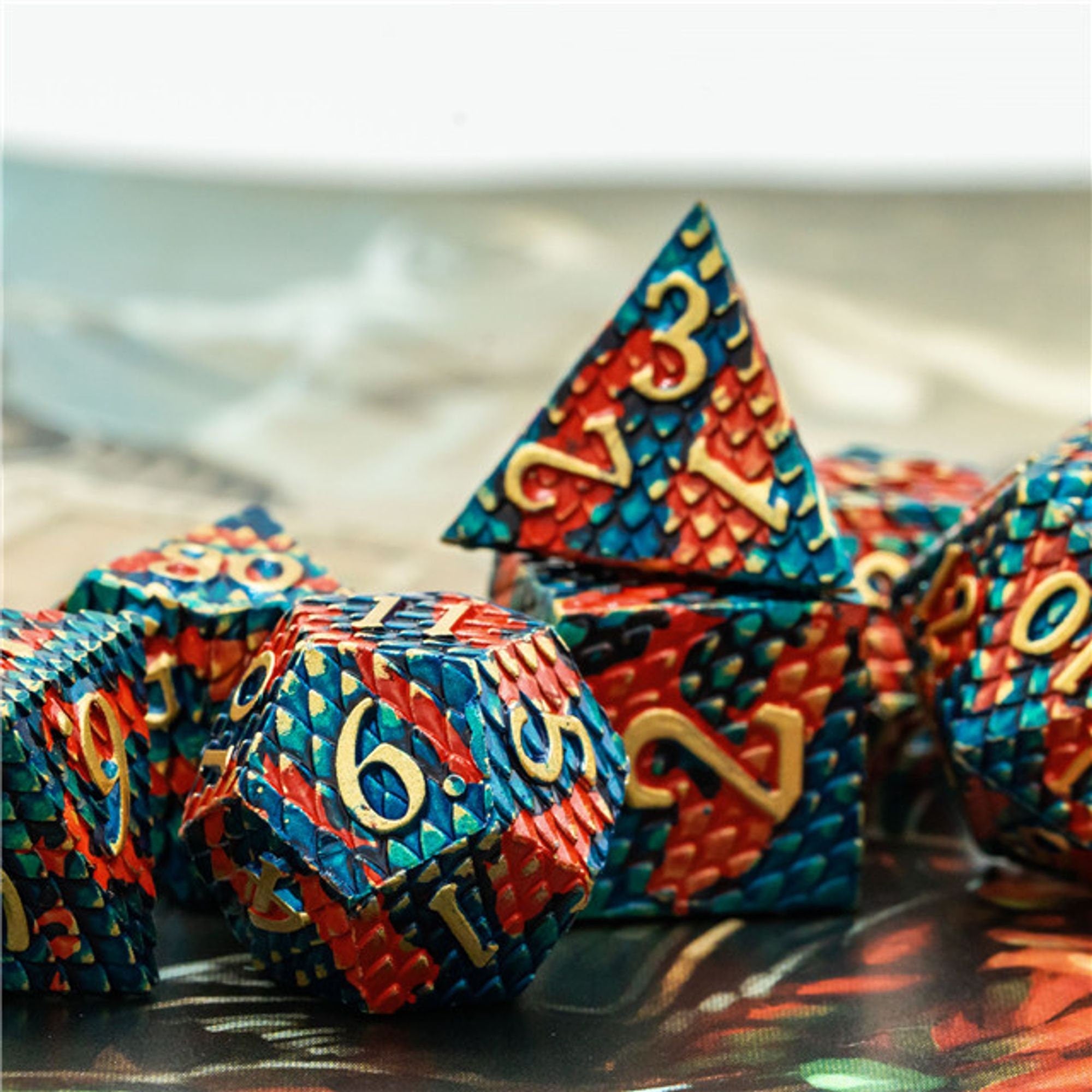 Dragon Blue Blood Metal Scaled TTRPG/DND DICE SET - Dicemaniac
