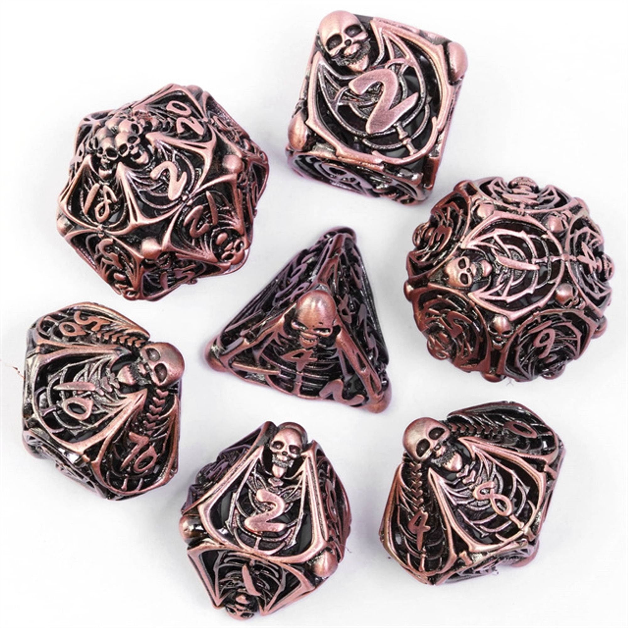 Hollow Deadly Bones Copper Metal DND/TTRPG Dice set - Dicemaniac