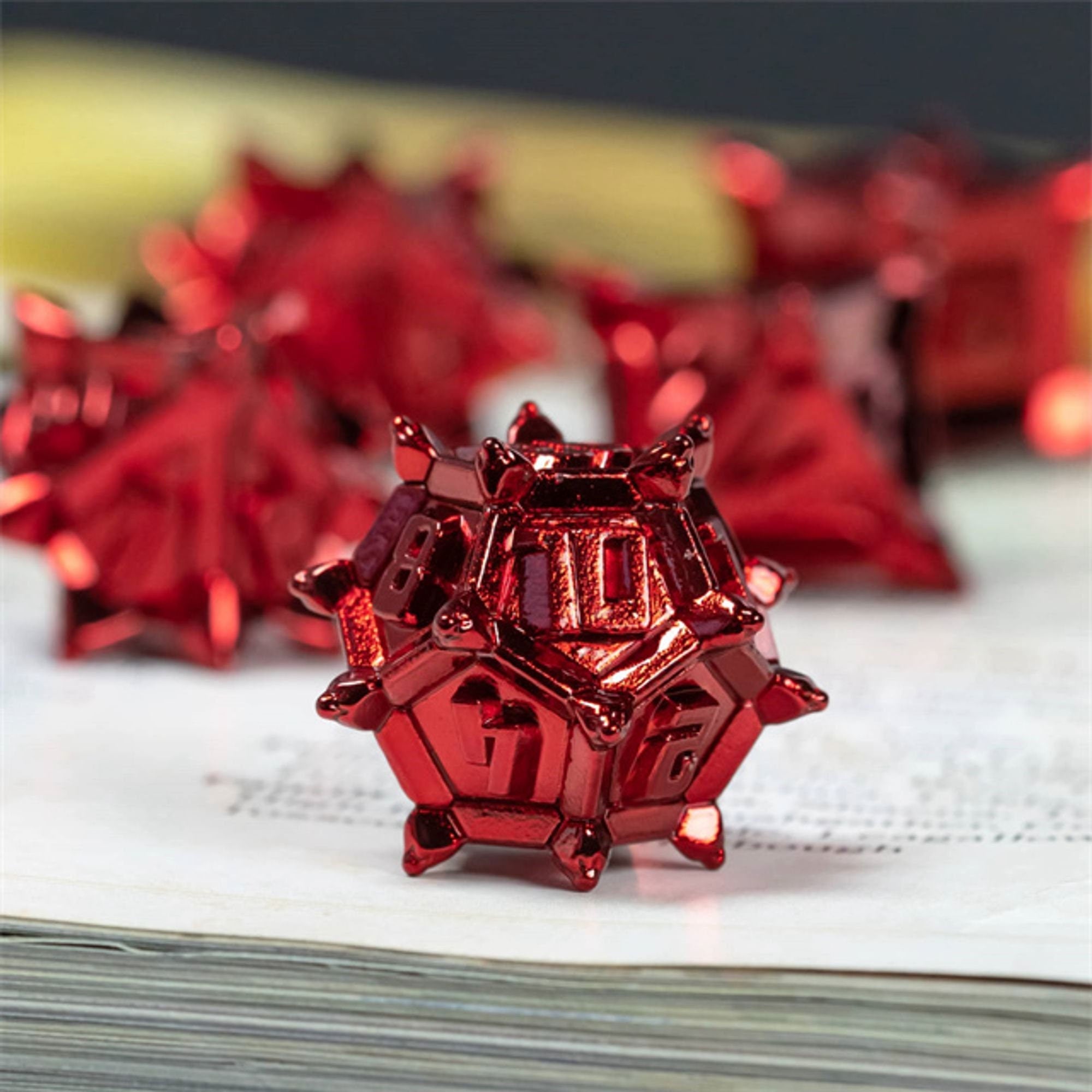 Metal Pinwheel Jet Red Rogue Style DND/TTRPG Dice set - Dicemaniac