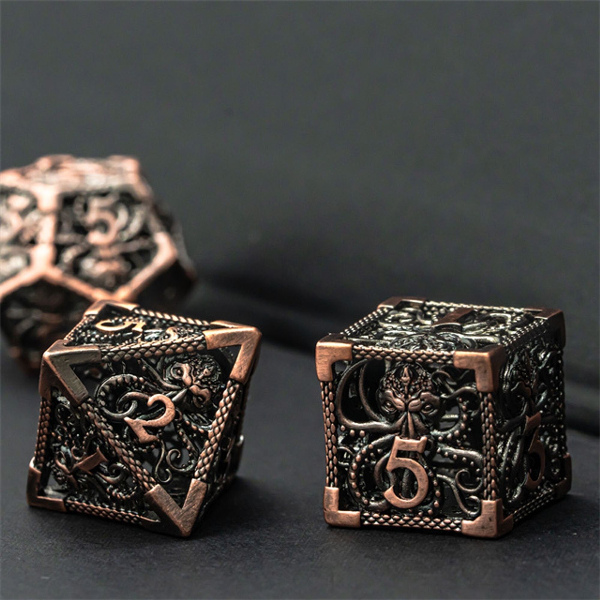 Hollow Octopus Copper Metal TTRPG/DND DICE SET - Dicemaniac