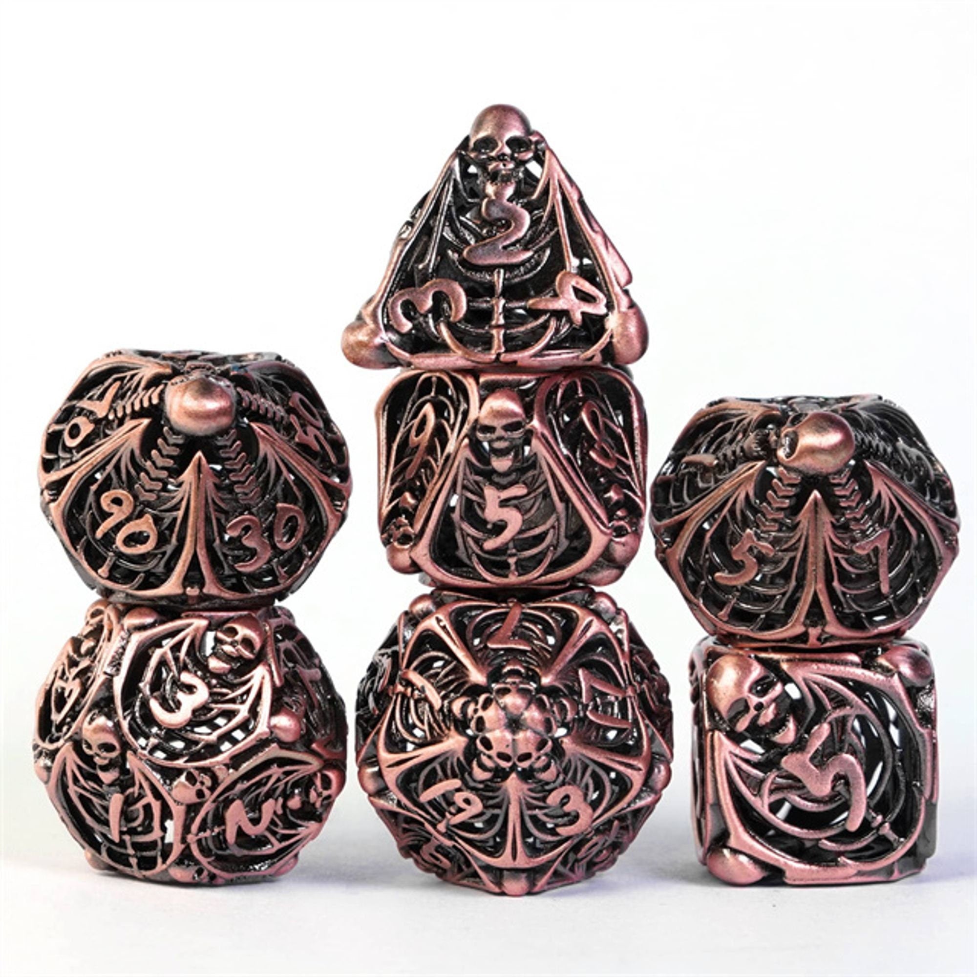 Hollow Deadly Bones Copper Metal DND/TTRPG Dice set - Dicemaniac