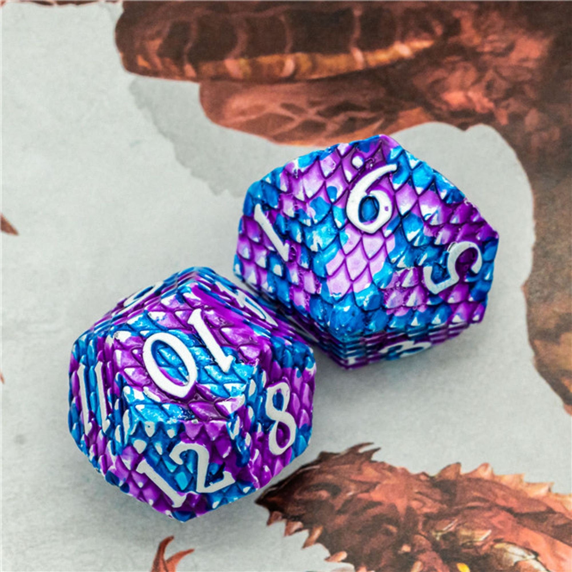 Dragon Blue Purple Metal Scaled Style DND/TTRPG Dice set - Dicemaniac