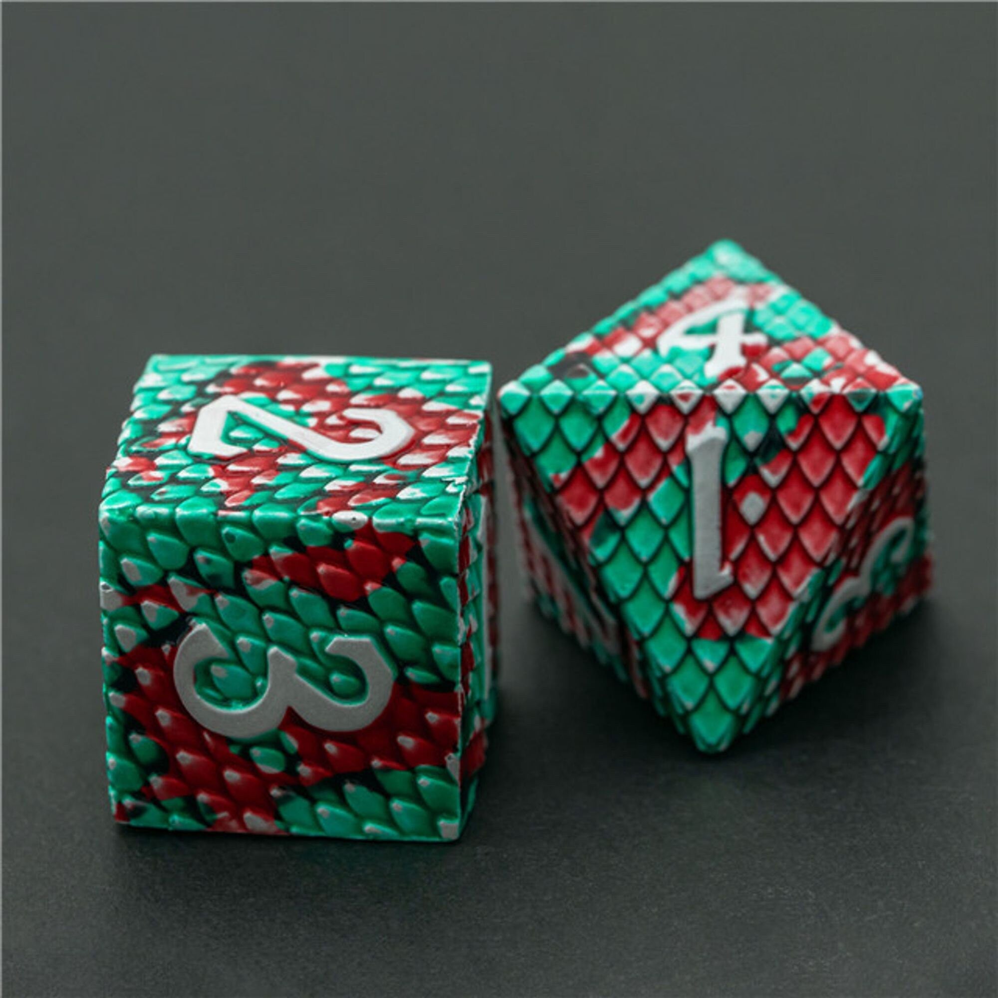 Dragon Blooded Green Metal Scaled Style DND/TTRPG Dice set - Dicemaniac