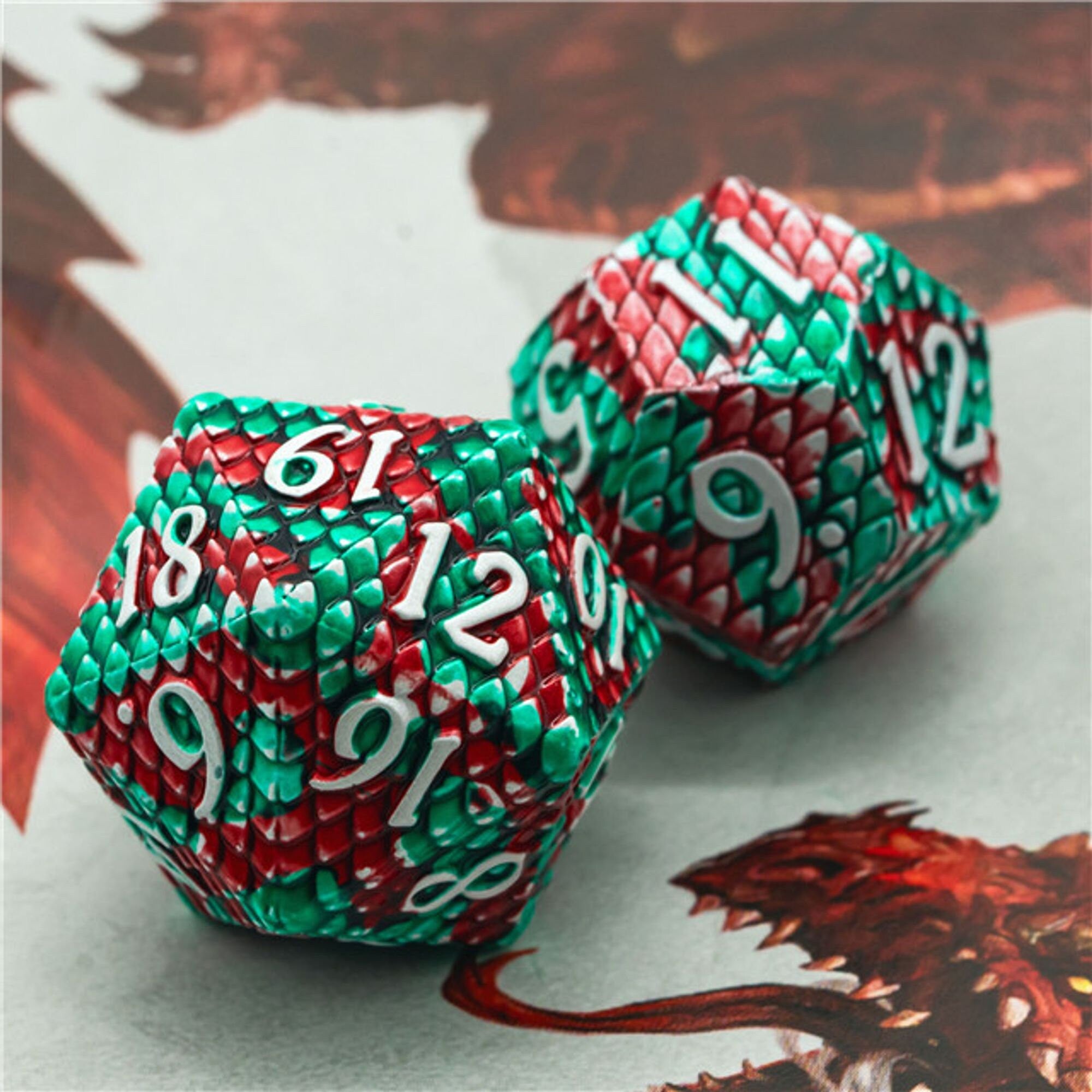 Dragon Blooded Green Metal Scaled Style DND/TTRPG Dice set - Dicemaniac