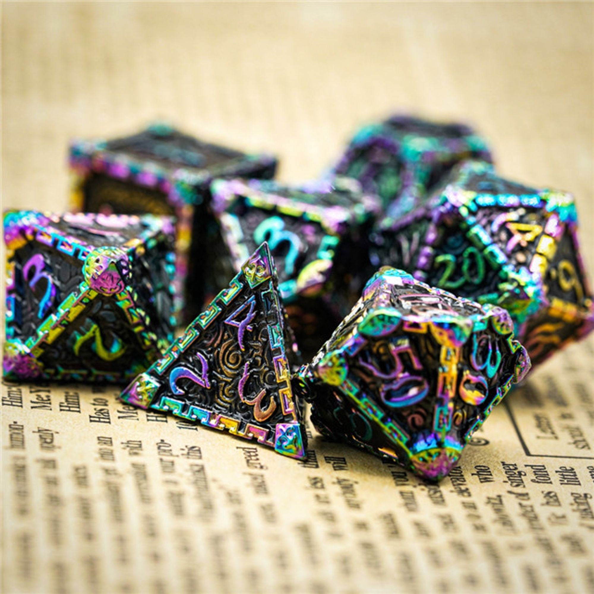 Dagger of Venom Fluorescent Metal Rogue TTRPG/DND DICE SET - Dicemaniac