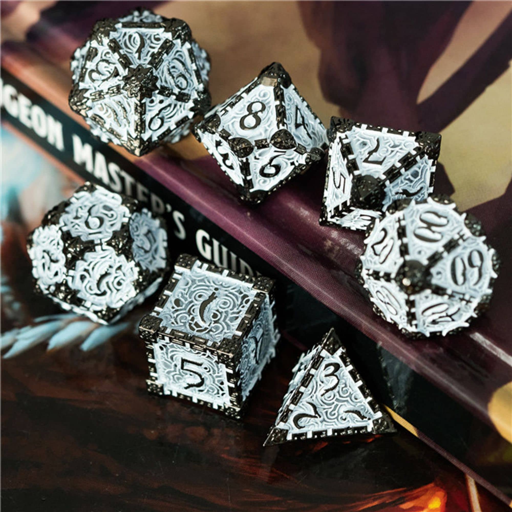 Dagger of Venom Black White Metal Rogue TTRPG/DND DICE SET - Dicemaniac