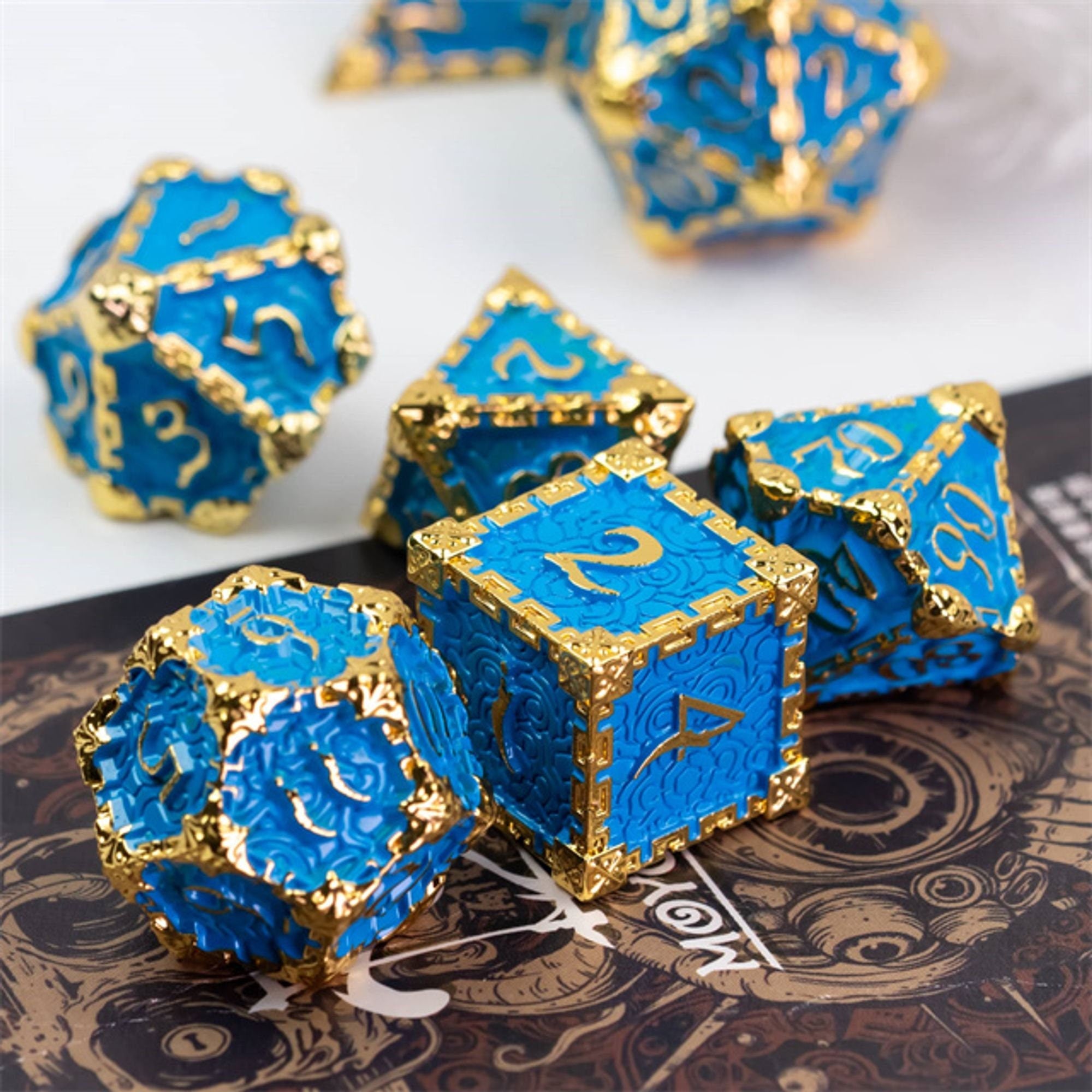 Dagger of Venom Royal Blue Metal Rogue Style DND/TTRPG Dice set - Dicemaniac
