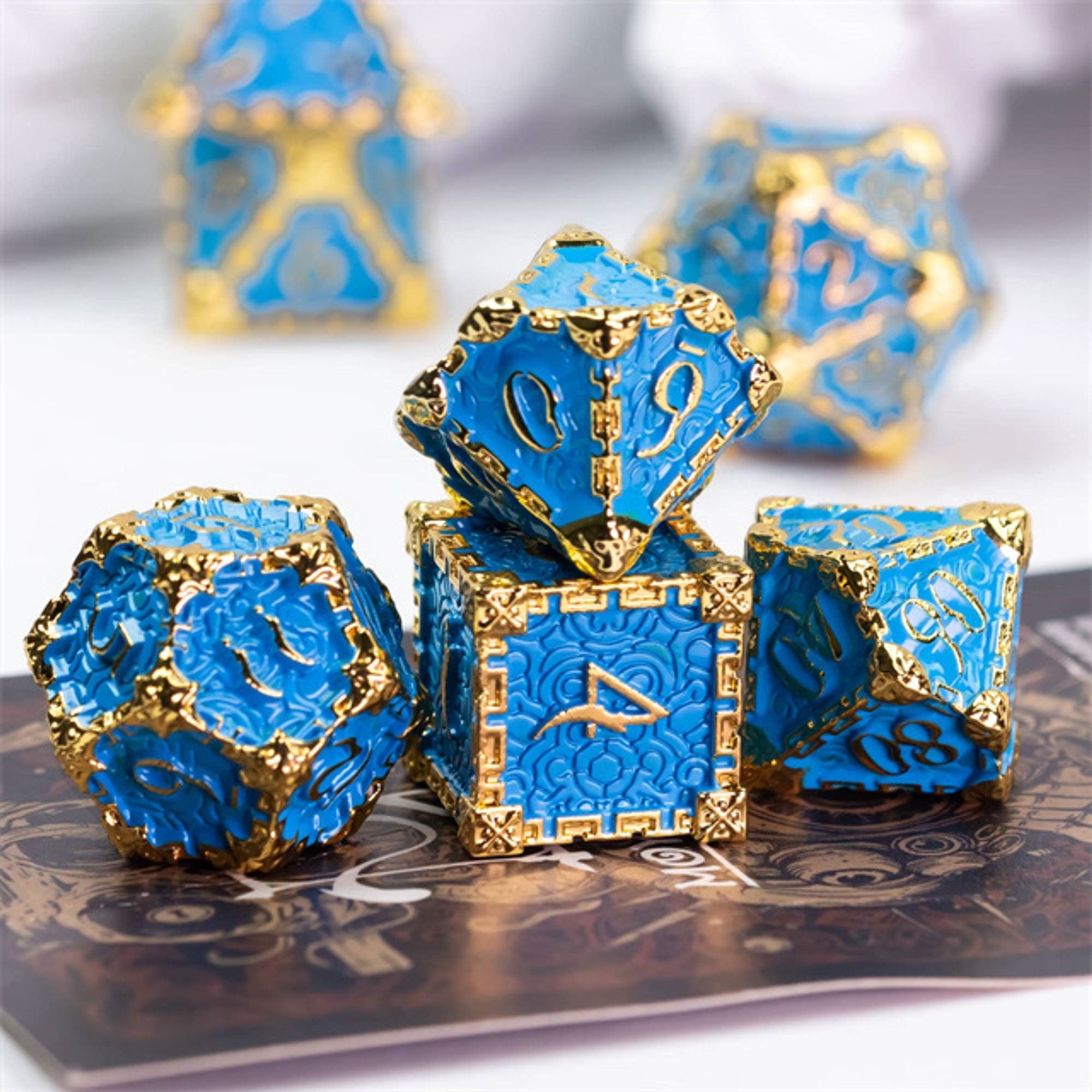 Dagger of Venom Royal Blue Metal Rogue Style DND/TTRPG Dice set - Dicemaniac