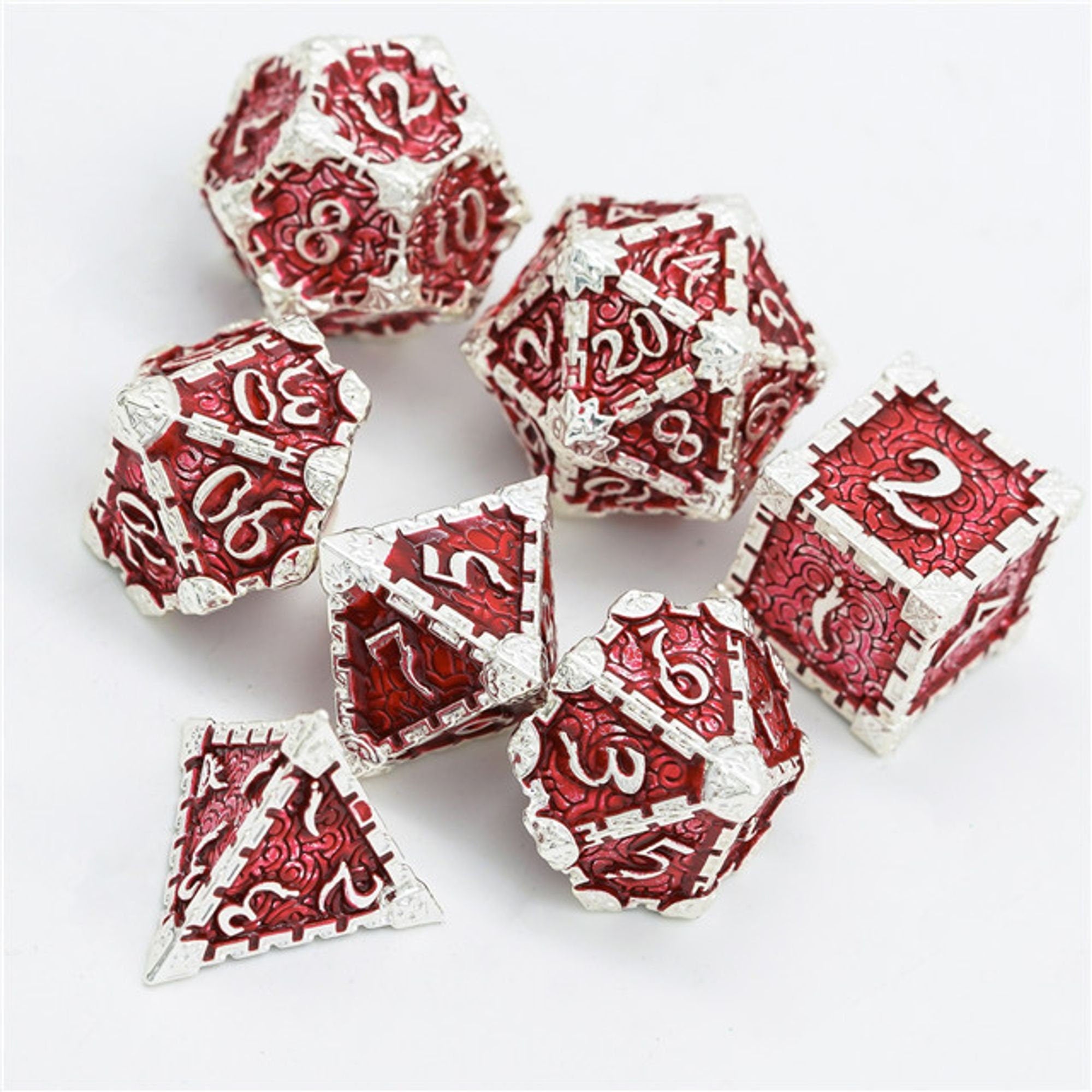 Dagger of Venom Royal Red Metal Rogue Style DND/TTRPG Dice set - Dicemaniac
