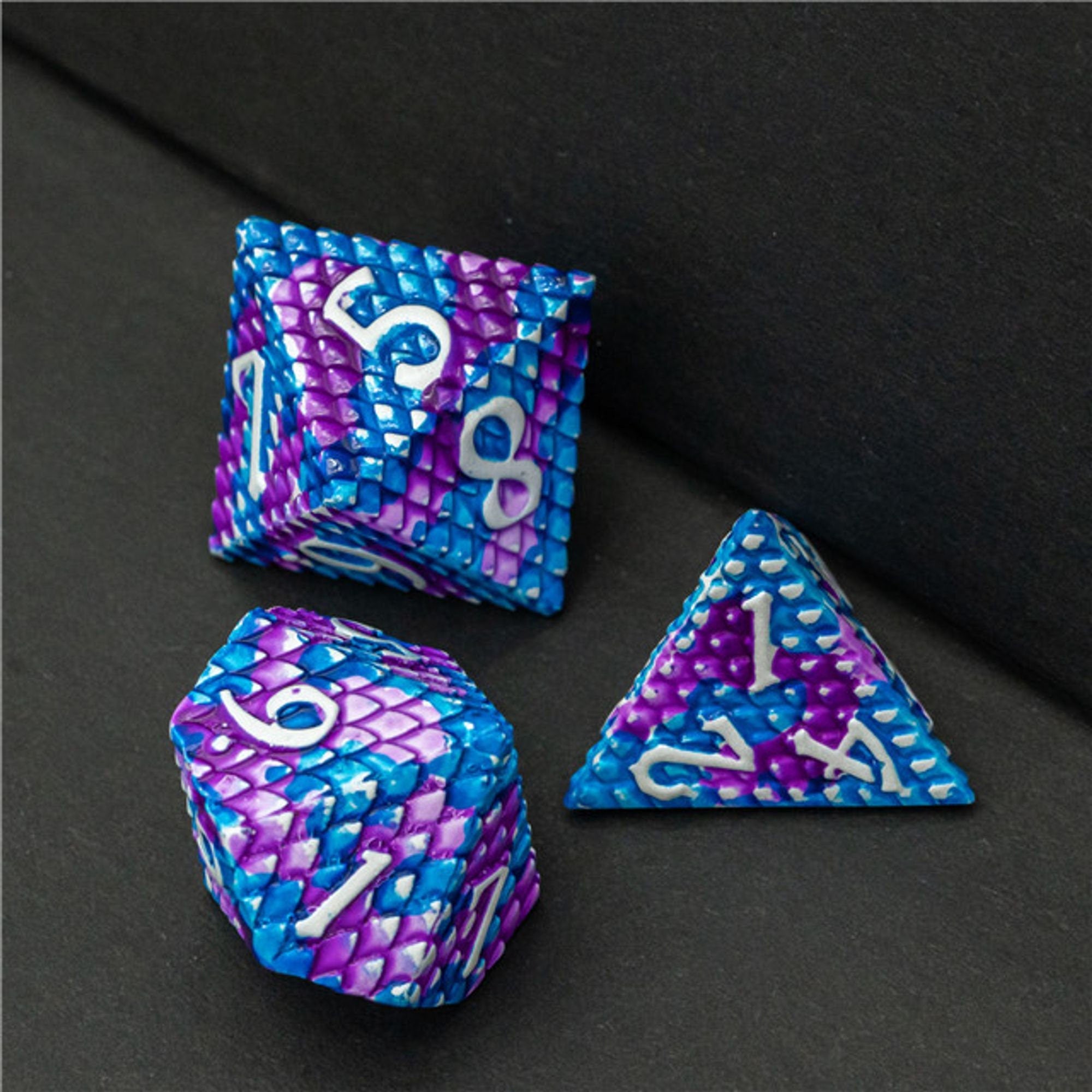 Dragon Blue Purple Metal Scaled Style DND/TTRPG Dice set - Dicemaniac