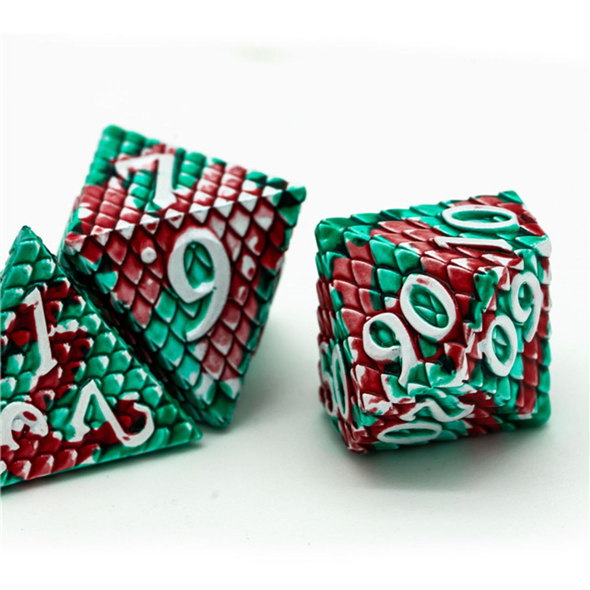 Dragon Blooded Green Metal Scaled Style DND/TTRPG Dice set - Dicemaniac