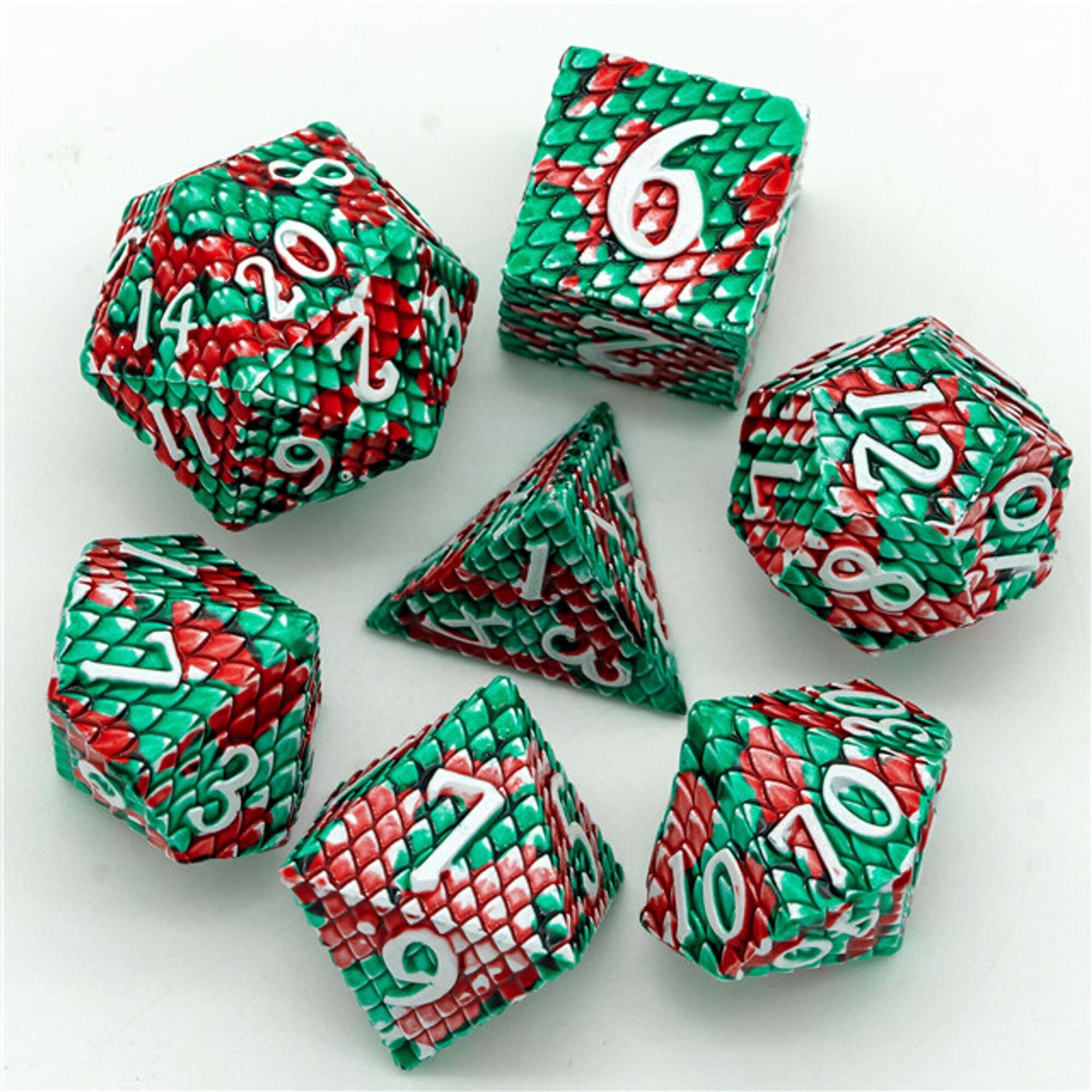 Dragon Blooded Green Metal Scaled Style DND/TTRPG Dice set - Dicemaniac