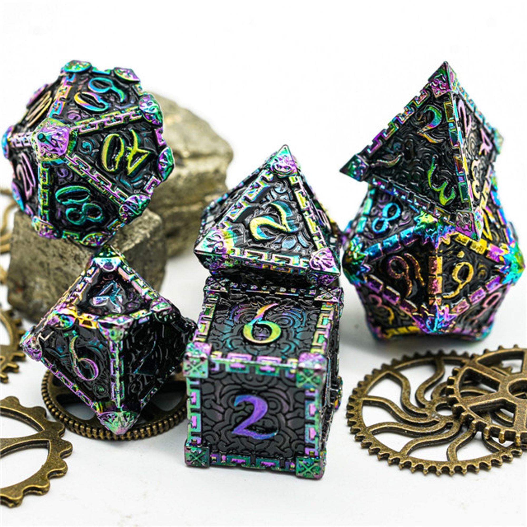 Dagger of Venom Fluorescent Metal Rogue TTRPG/DND DICE SET - Dicemaniac