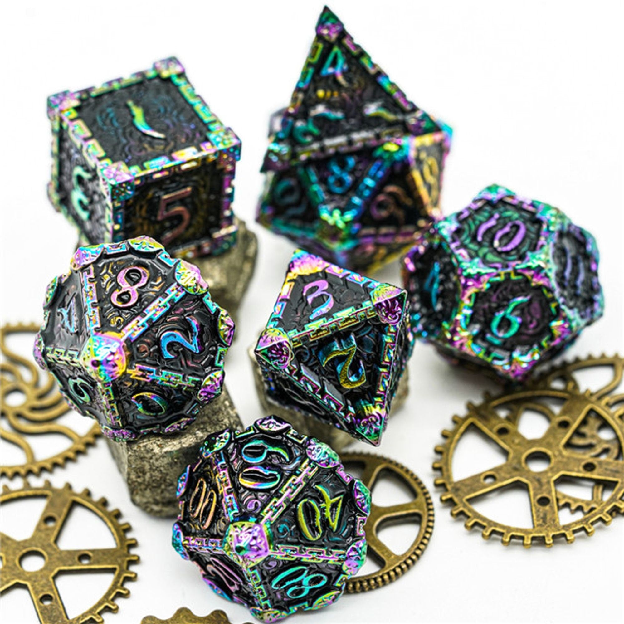 Dagger of Venom Fluorescent Metal Rogue TTRPG/DND DICE SET - Dicemaniac