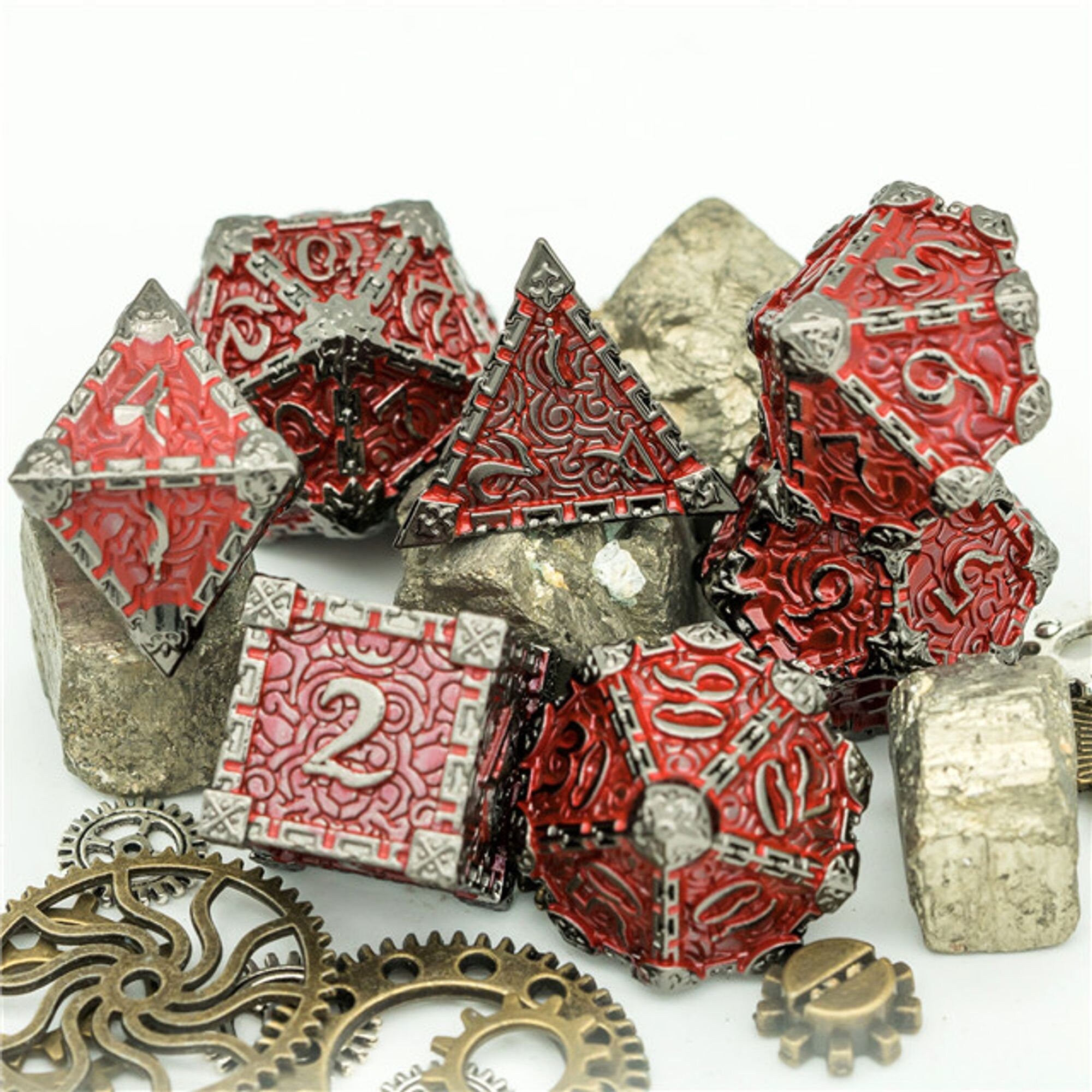 Dagger of Venom Ancient Red Metal Rogue Style DND/TTRPG Dice set - Dicemaniac