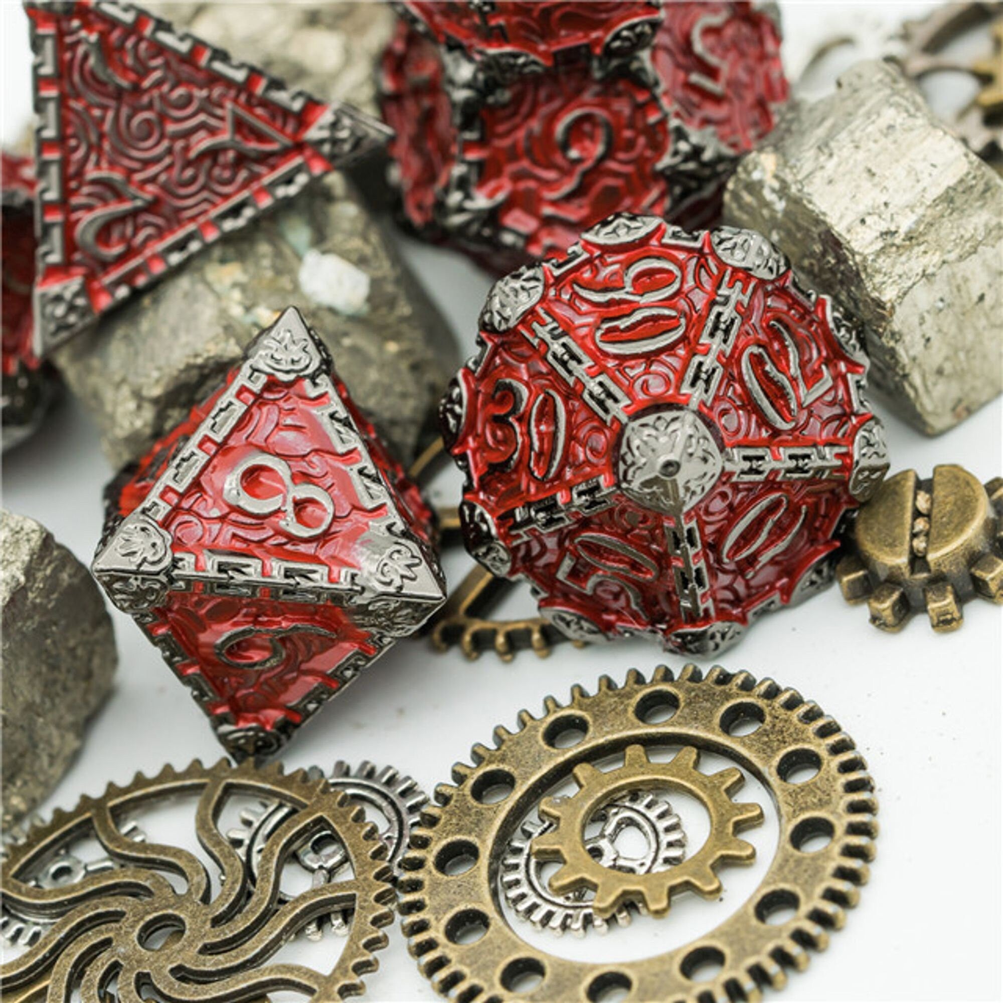 Dagger of Venom Ancient Red Metal Rogue Style DND/TTRPG Dice set - Dicemaniac
