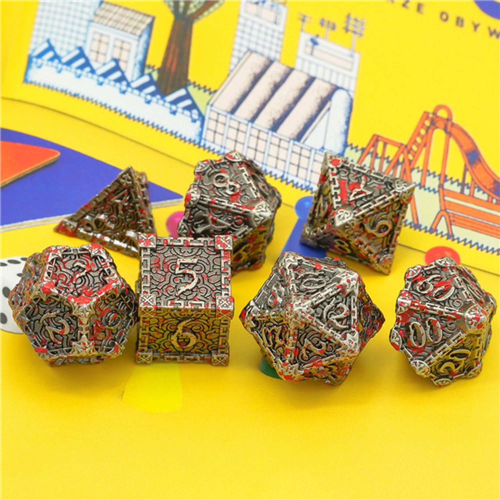 Dagger of Venom Splattered Battle Blood Metal Rogue Style DND/TTRPG Dice set - Dicemaniac