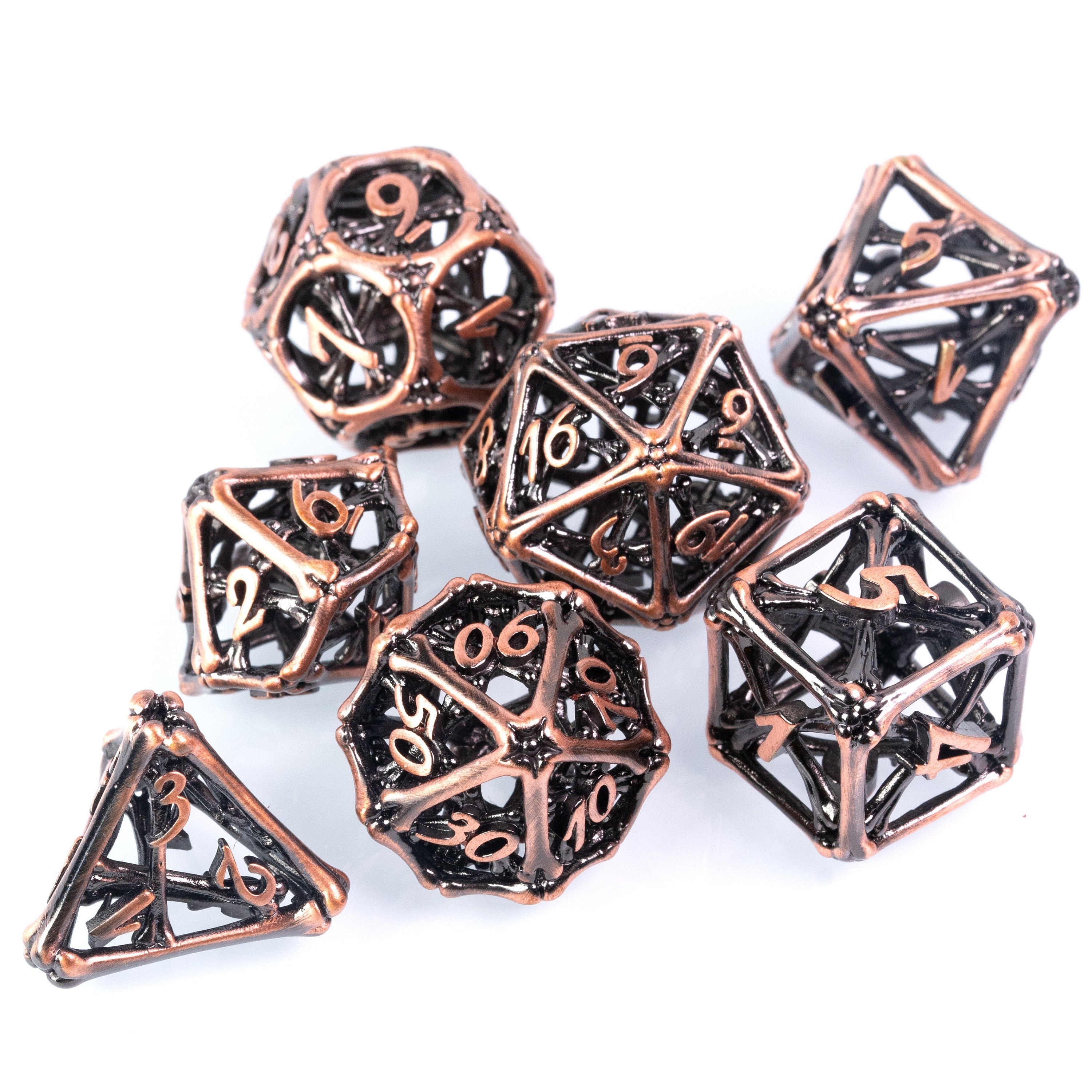 Hollow Copper Bones Metal DND/TTRPG Dice set - Dicemaniac