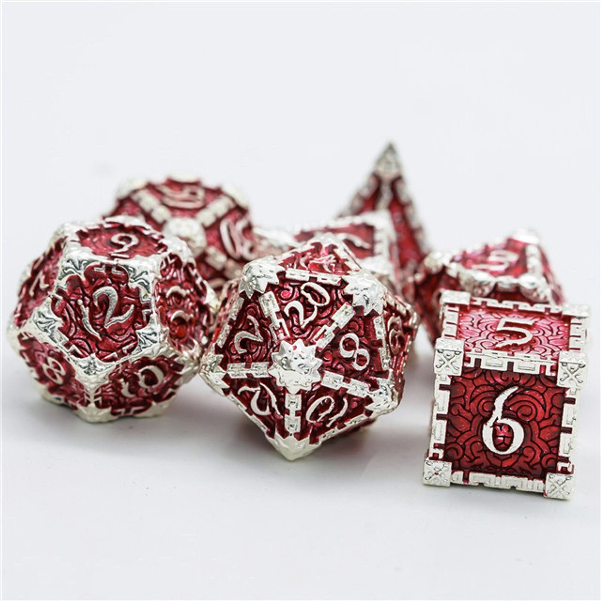 Dagger of Venom Royal Red Metal Rogue Style DND/TTRPG Dice set - Dicemaniac