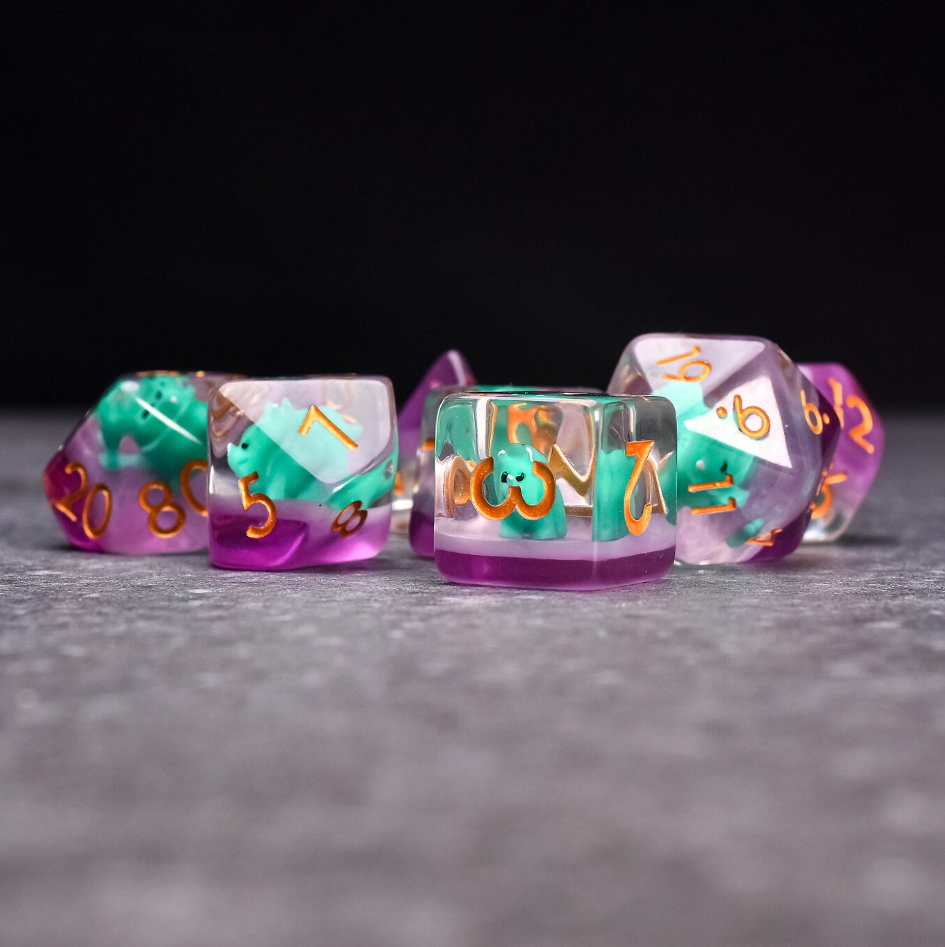 Green Dinosaur DND/TTRPG Dice set - Dicemaniac