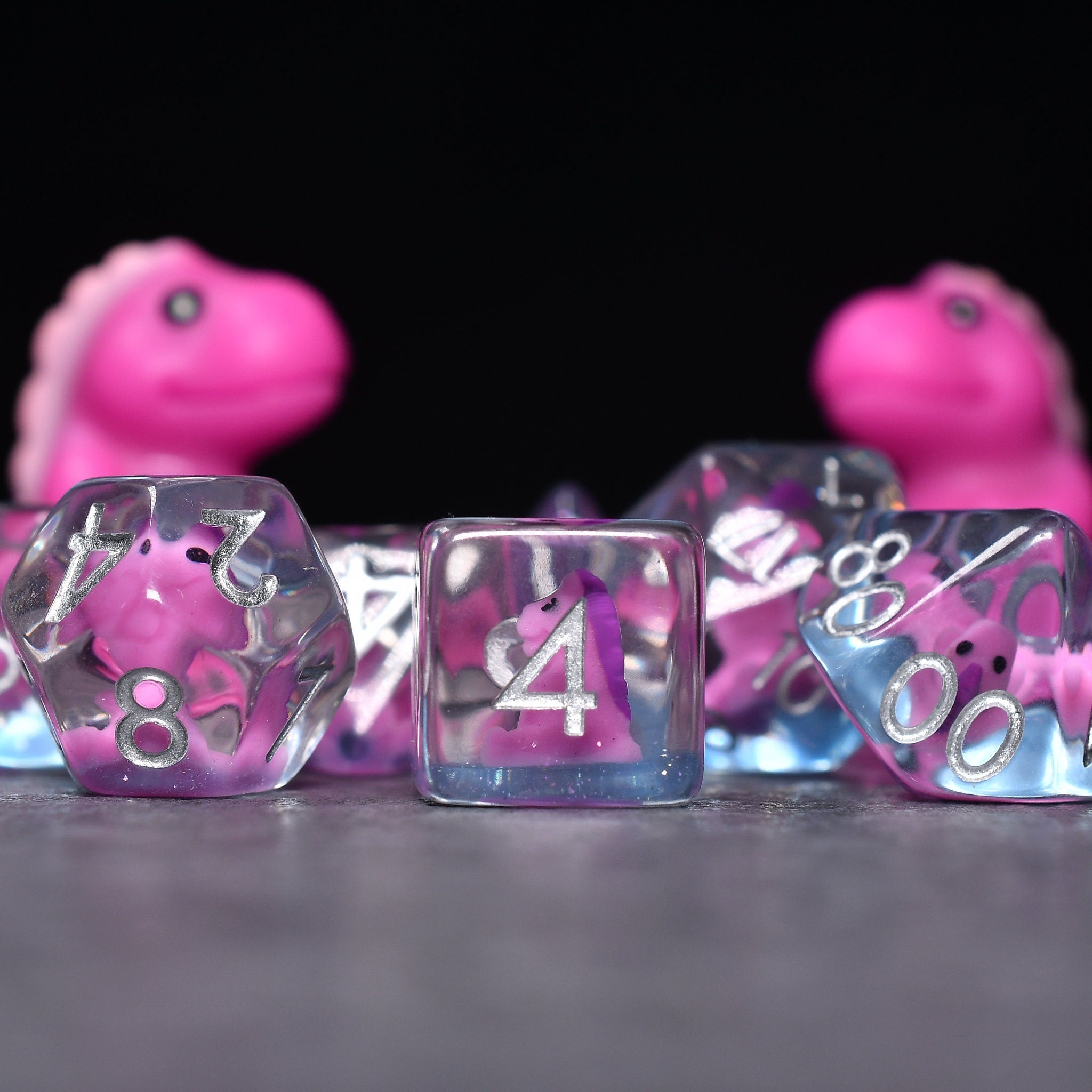 Pink Dinosaur DND/TTRPG Dice set - Dicemaniac