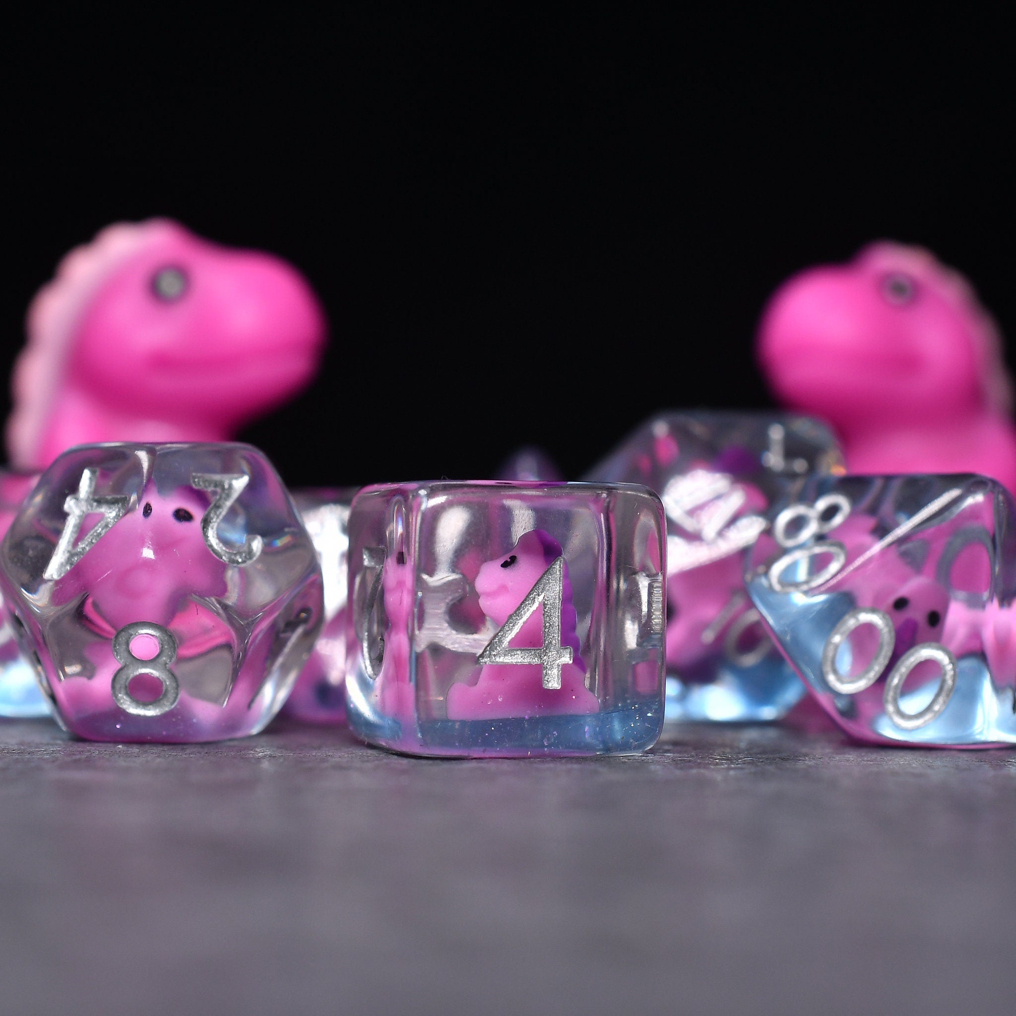 Pink Dinosaur DND/TTRPG Dice set - Dicemaniac