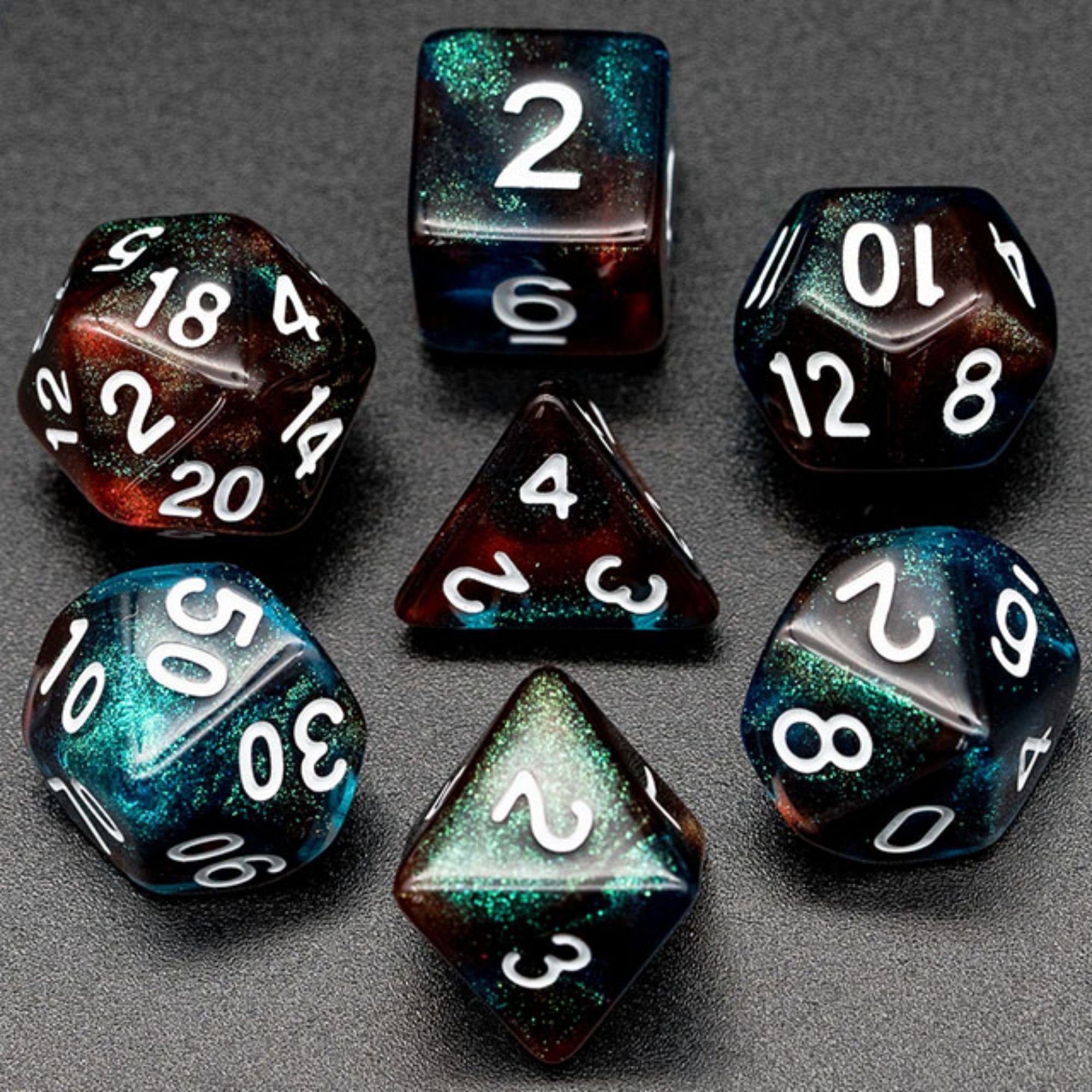 Sea Glass Red and Blue Glitter DND/TTRPG DICE SET - Dicemaniac