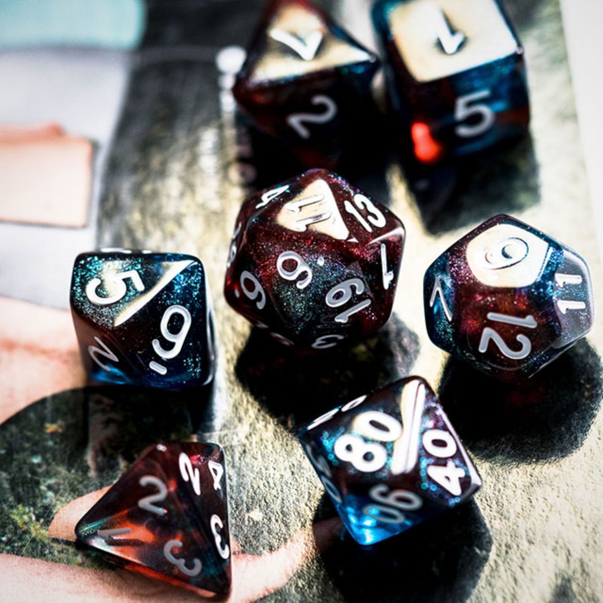Sea Glass Red and Blue Glitter DND/TTRPG DICE SET - Dicemaniac