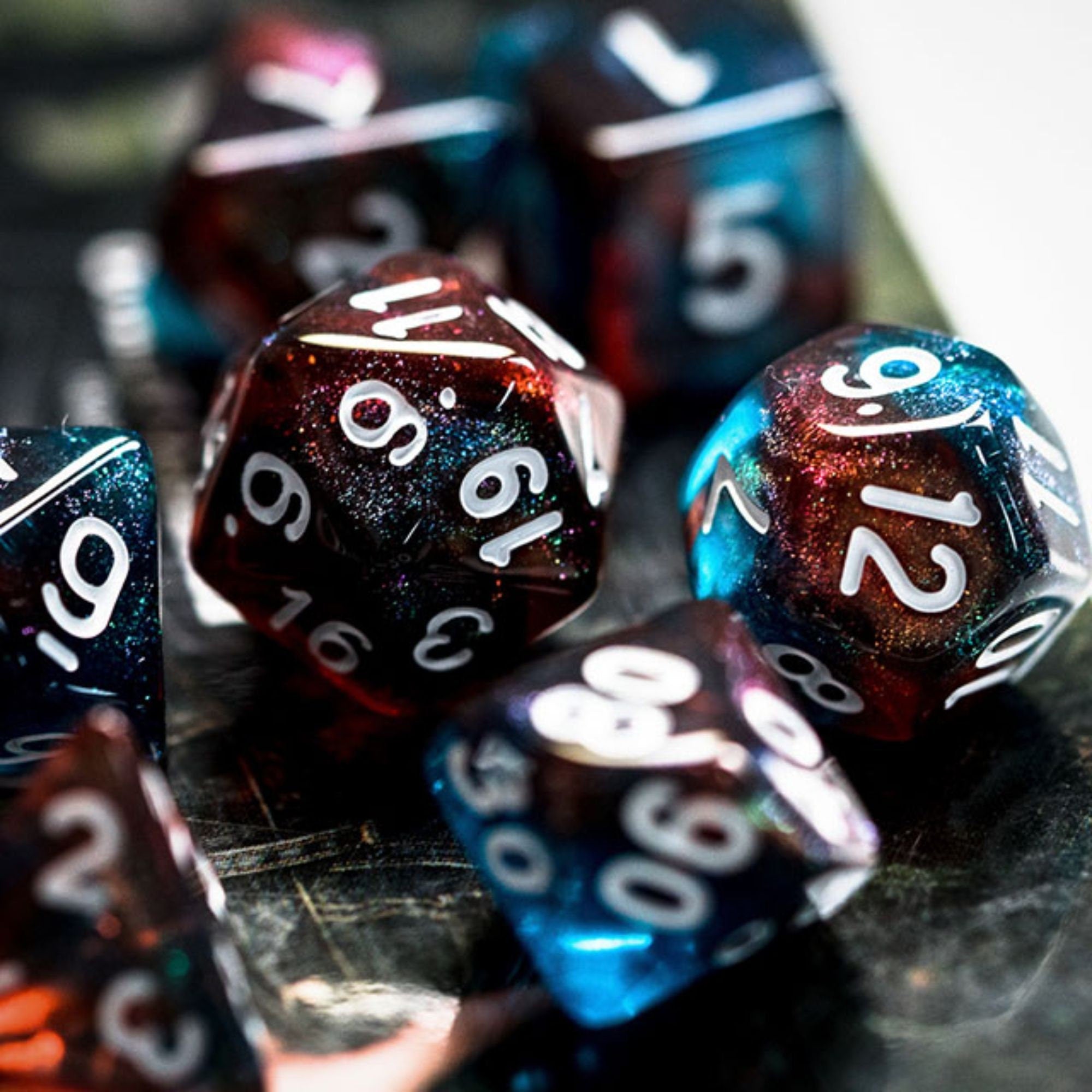 Sea Glass Red and Blue Glitter DND/TTRPG DICE SET - Dicemaniac