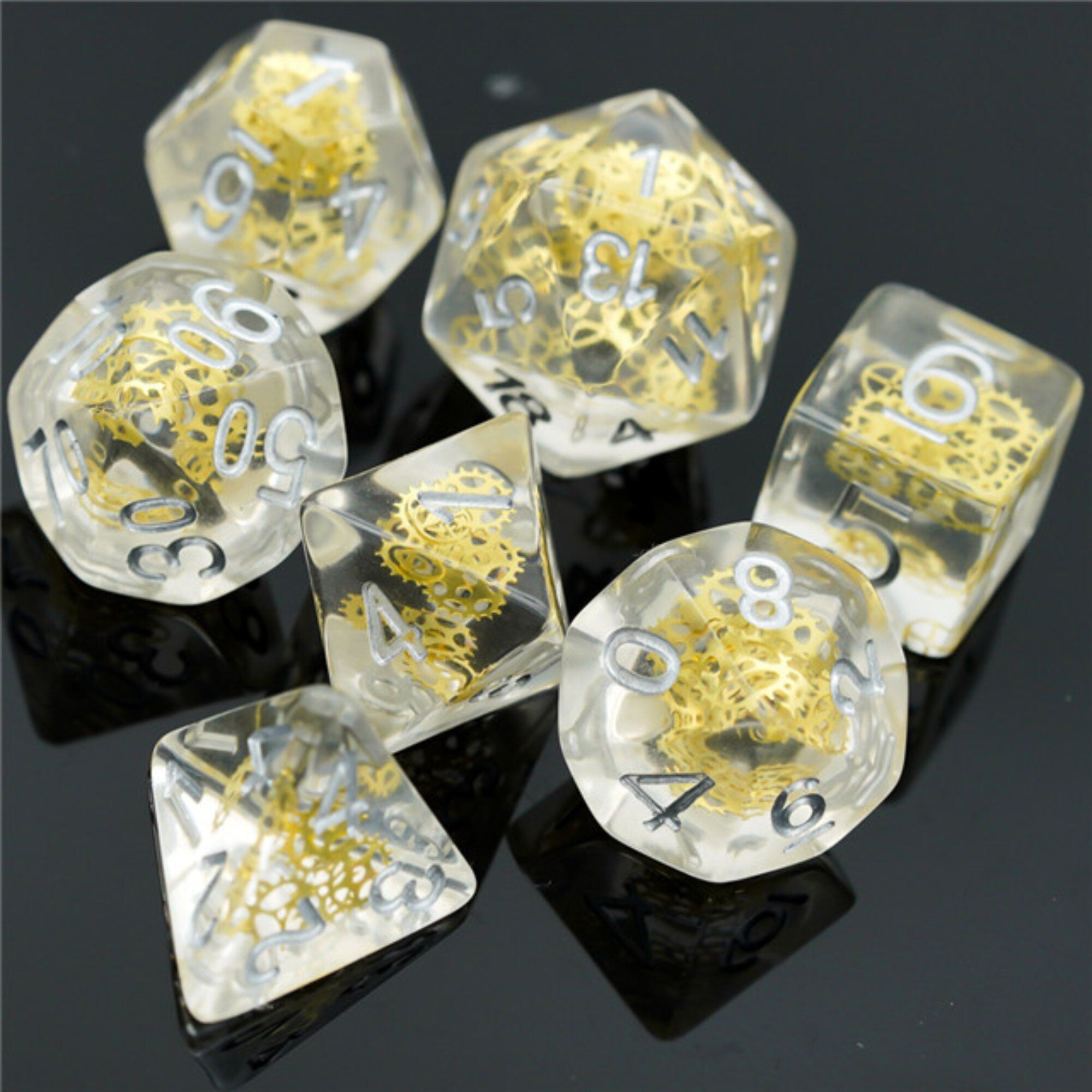 Golden Artificer Gears DND/TTRPG Dice set - Dicemaniac