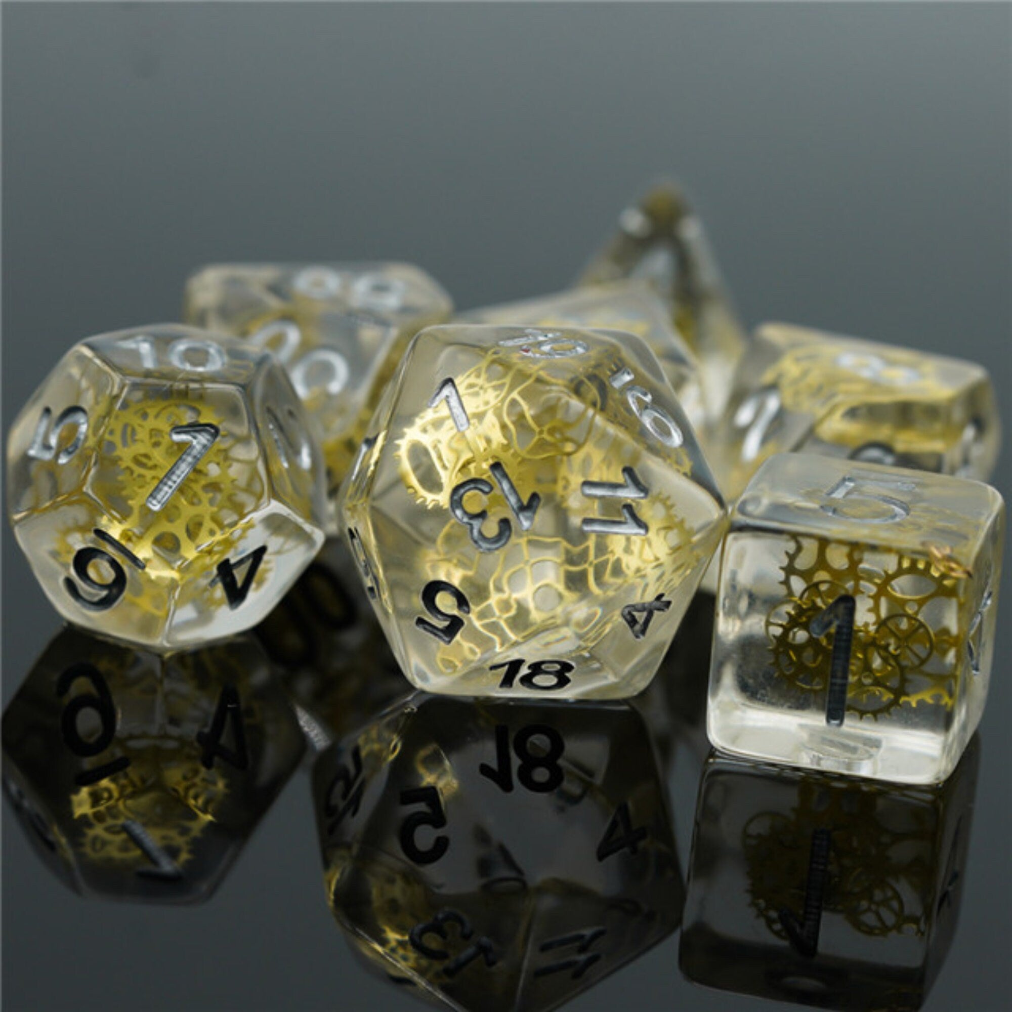 Golden Artificer Gears DND/TTRPG Dice set - Dicemaniac