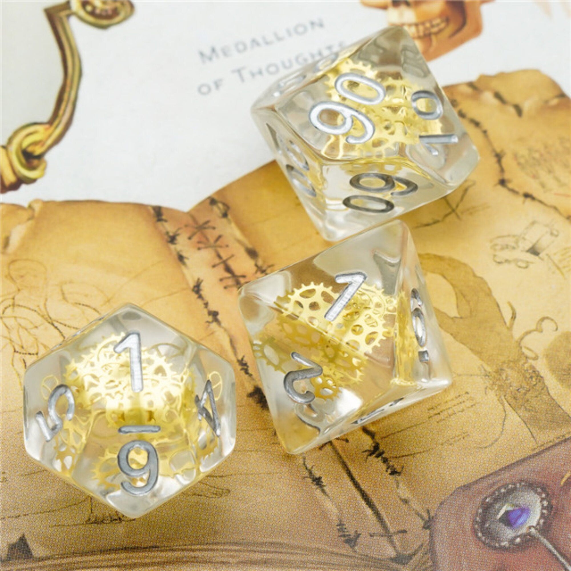 Golden Artificer Gears DND/TTRPG Dice set - Dicemaniac