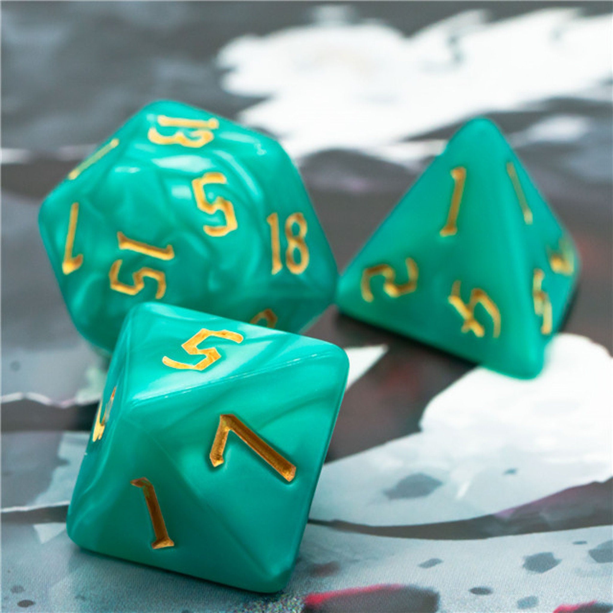 Green Marbled DND/TTRPG Dice set - Dicemaniac
