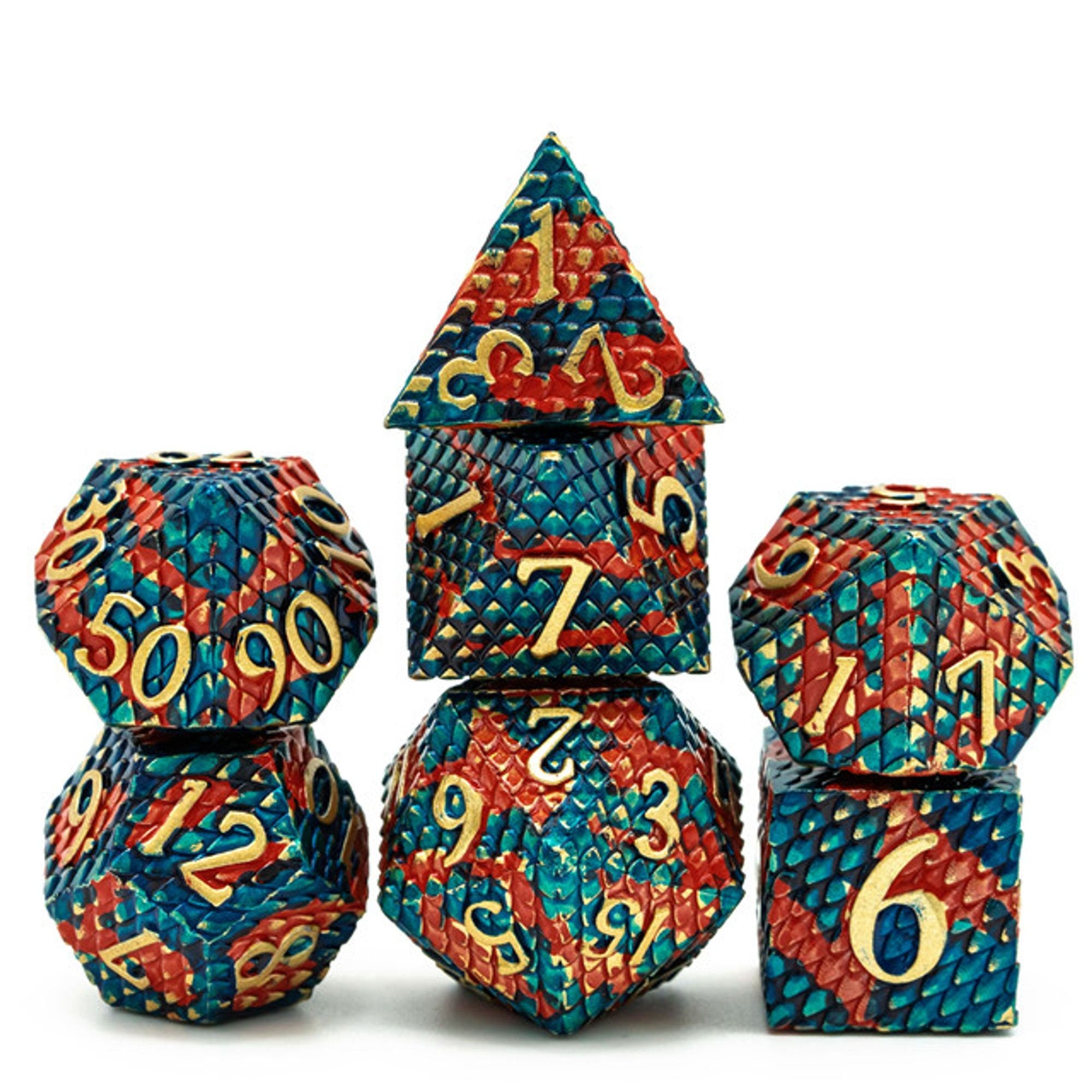 Dragon Blue Blood Metal Scaled TTRPG/DND DICE SET - Dicemaniac