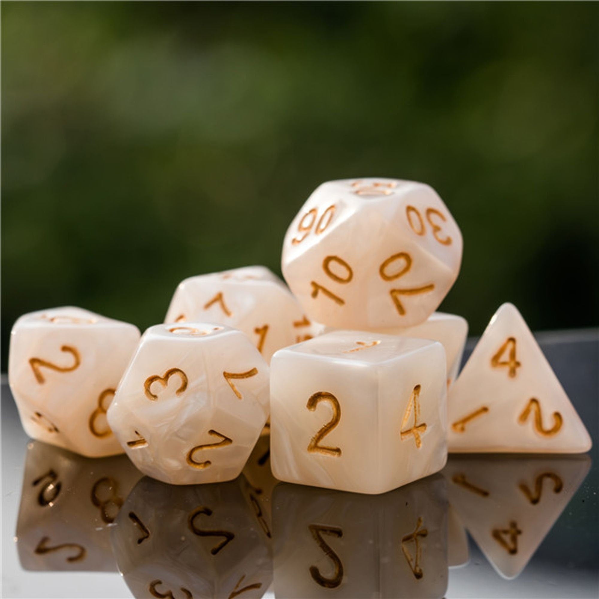 Golden White Marble DND/TTRPG Dice set - Dicemaniac