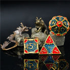 Steampunk Chaos Engine Rich Blue and Red Metal Rogue Style DND/TTRPG Dice set - Dicemaniac