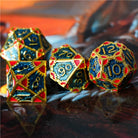 Steampunk Chaos Engine Rich Blue and Red Metal Rogue Style DND/TTRPG Dice set - Dicemaniac