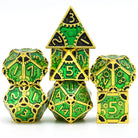 Steampunk Chaos Engine Poison Green Metal Rogue Style DND/TTRPG Dice set - Dicemaniac