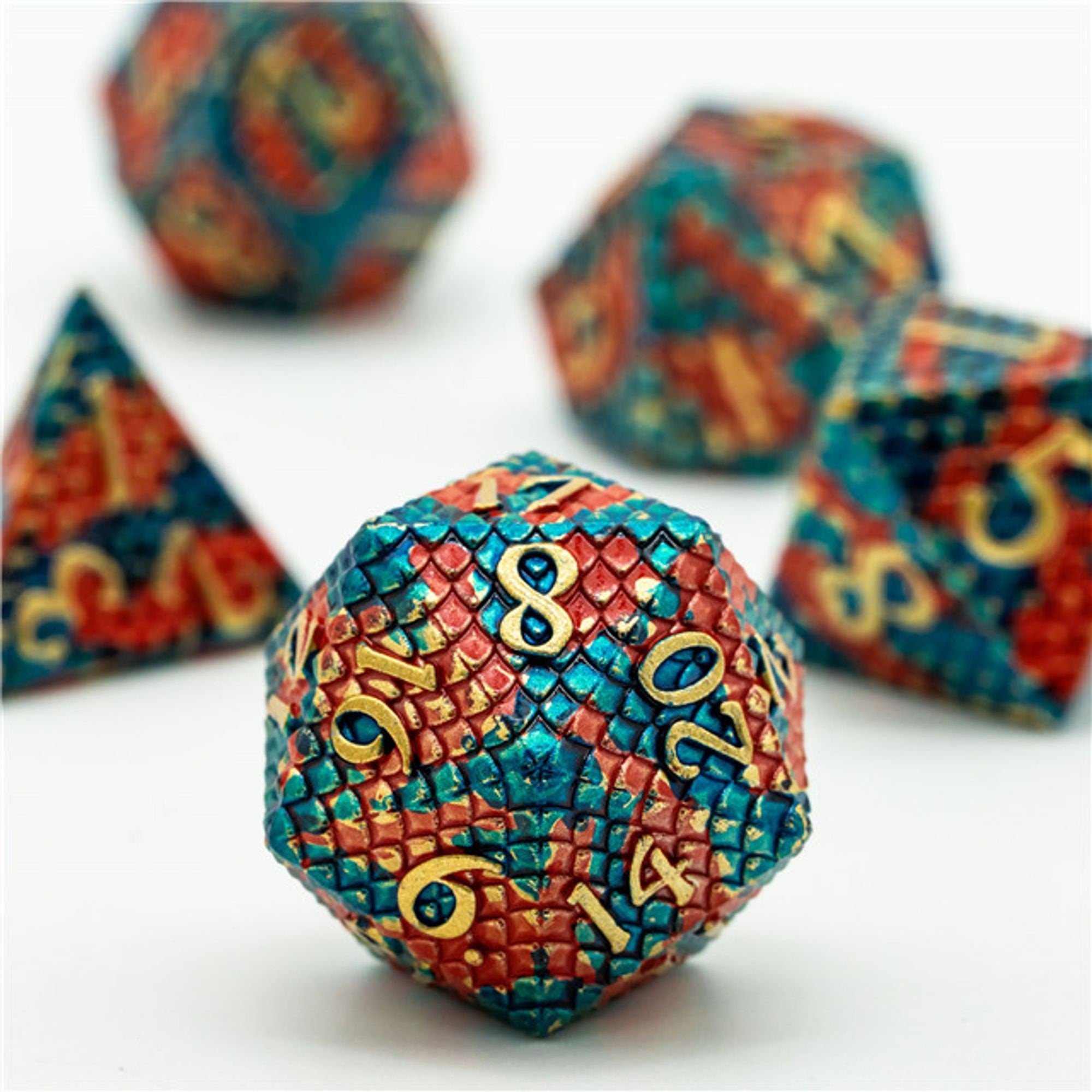 Dragon Blue Blood Metal Scaled TTRPG/DND DICE SET - Dicemaniac