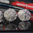 Hollow Deadly Bones Shiny Silver Metal DND/TTRPG Dice set - Dicemaniac