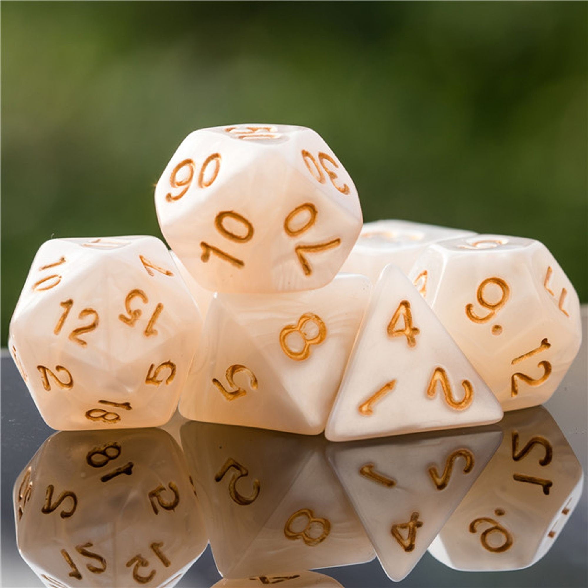 Golden White Marble DND/TTRPG Dice set - Dicemaniac