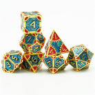 Steampunk Chaos Engine Rich Blue and Red Metal Rogue Style DND/TTRPG Dice set - Dicemaniac